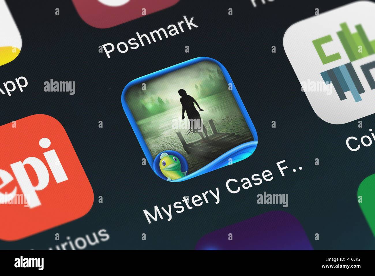 London, United Kingdom - October 06, 2018: Close-up shot of the Mystery Case Files: Shadow Lake Collector's Edition (Full) mobile app from Big Fish Ga Stock Photo