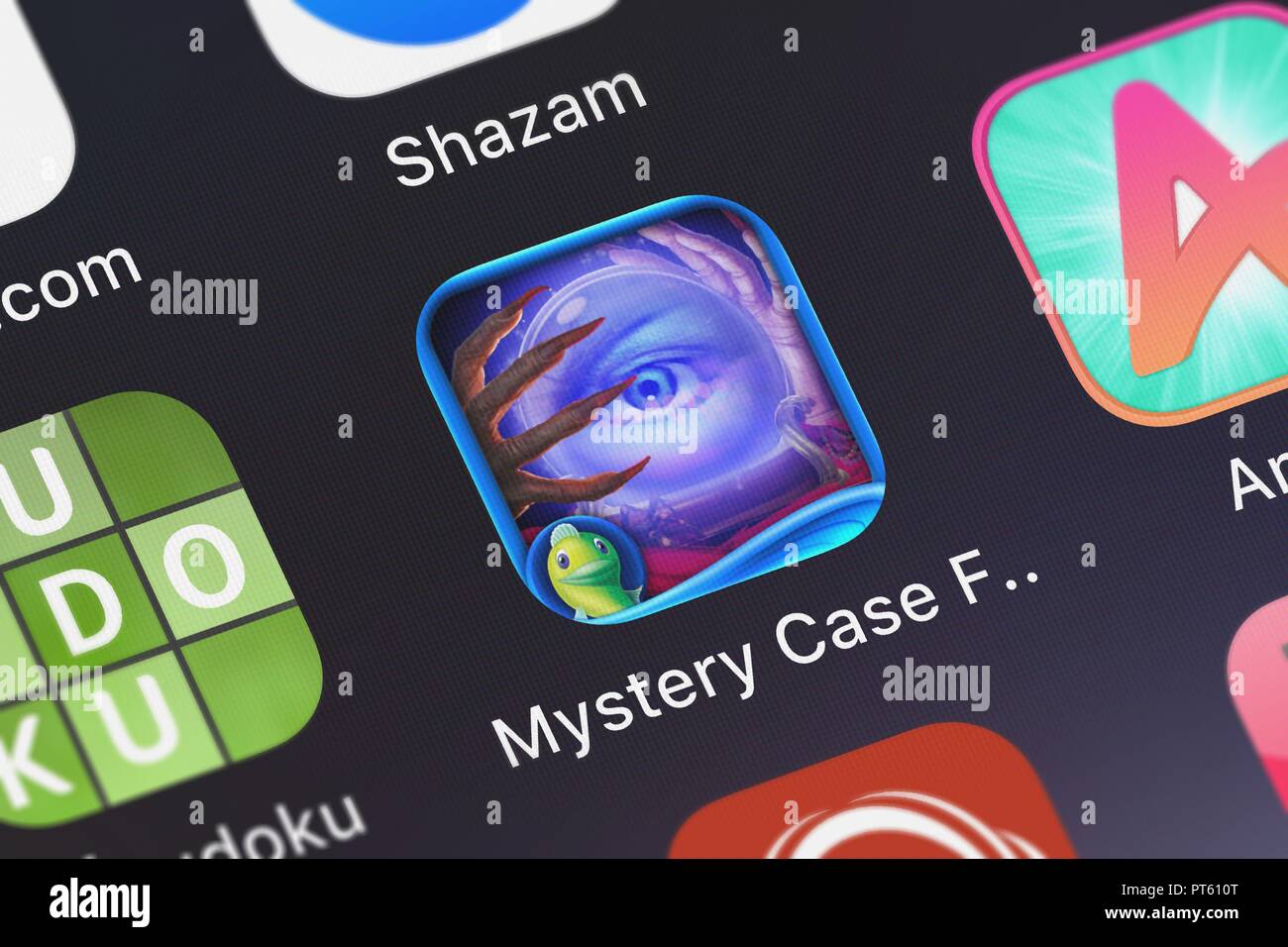 London, United Kingdom - October 06, 2018: Close-up shot of Big Fish Games, Inc's popular app Mystery Case Files: Madame Fate. Stock Photo
