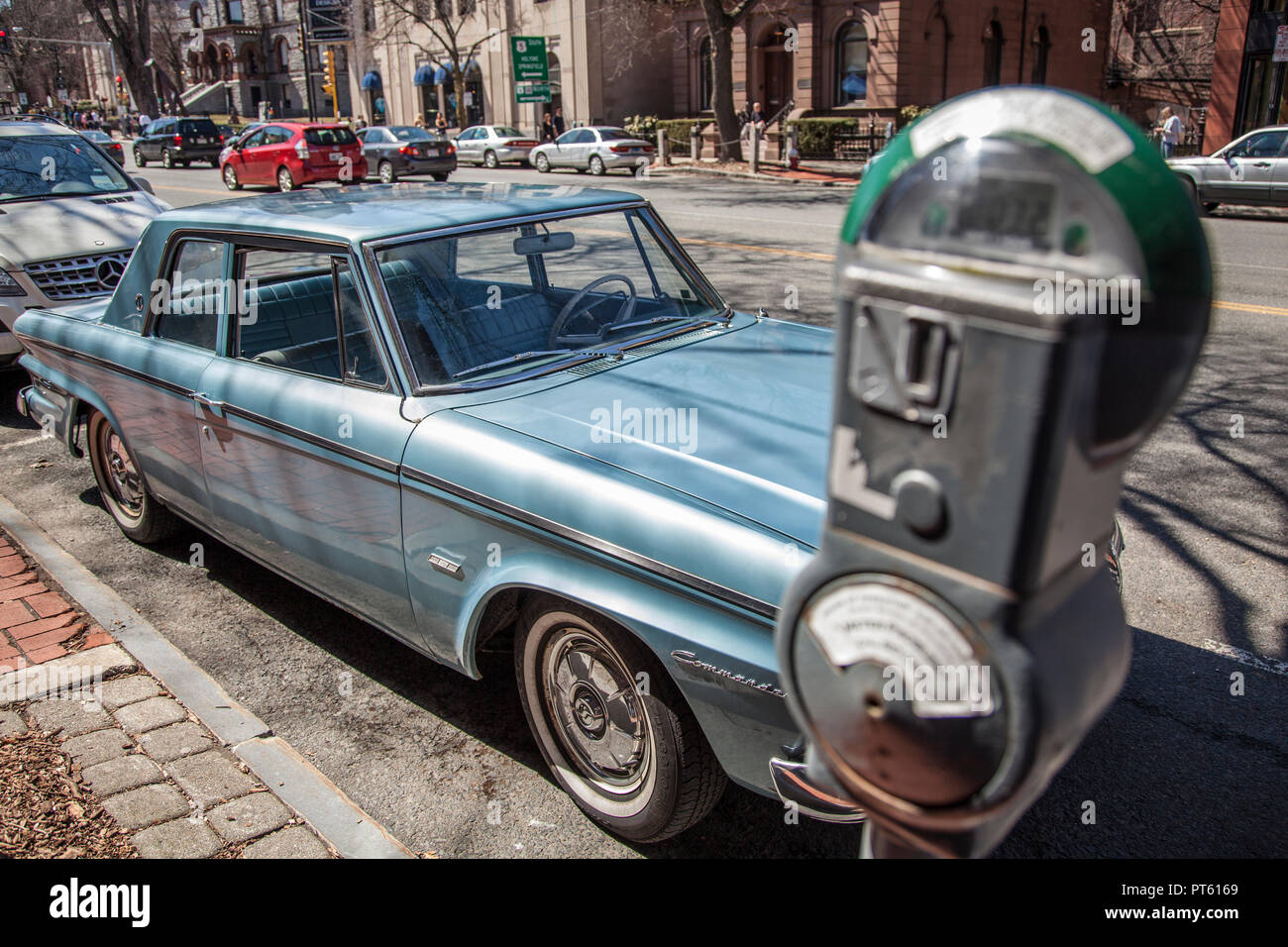A Studebaker Commander parked on Main Street in Northampton, MA Stock Photo