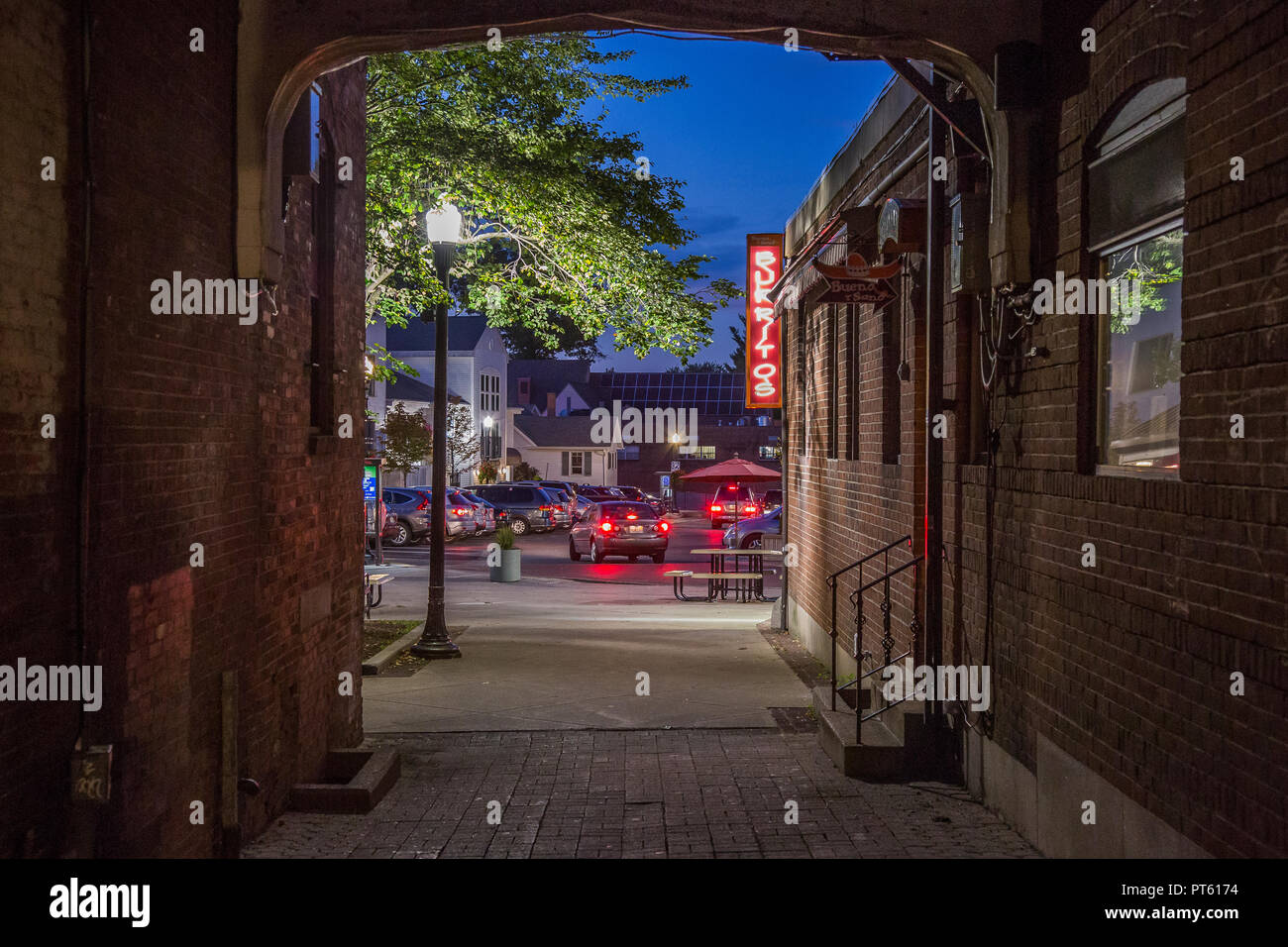 Downtown Amherst, MA at night Stock Photo Alamy