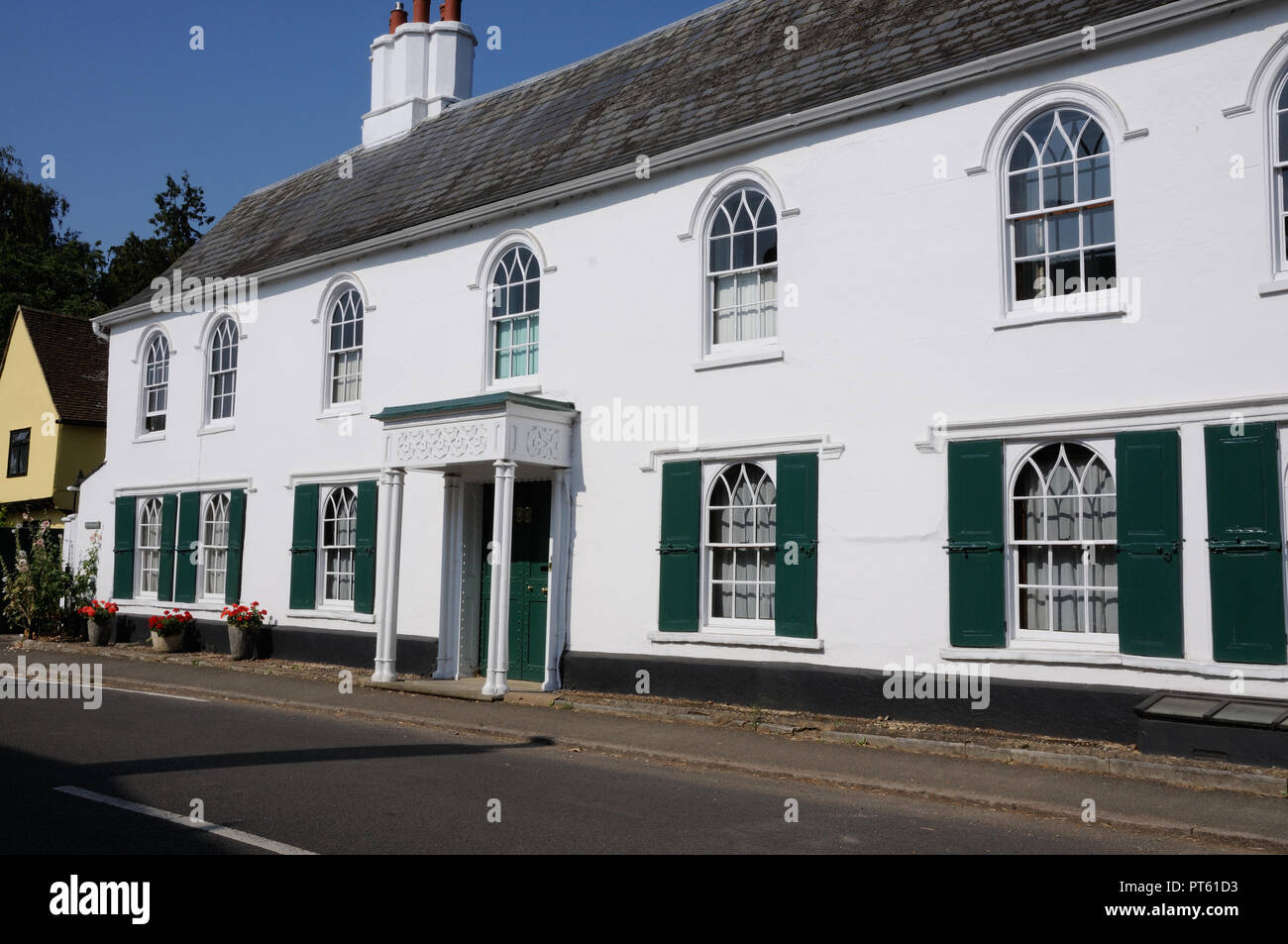 The White House, Much Hadham, Hertfordshire, has a 19th c Gothic Porch and windows Stock Photo