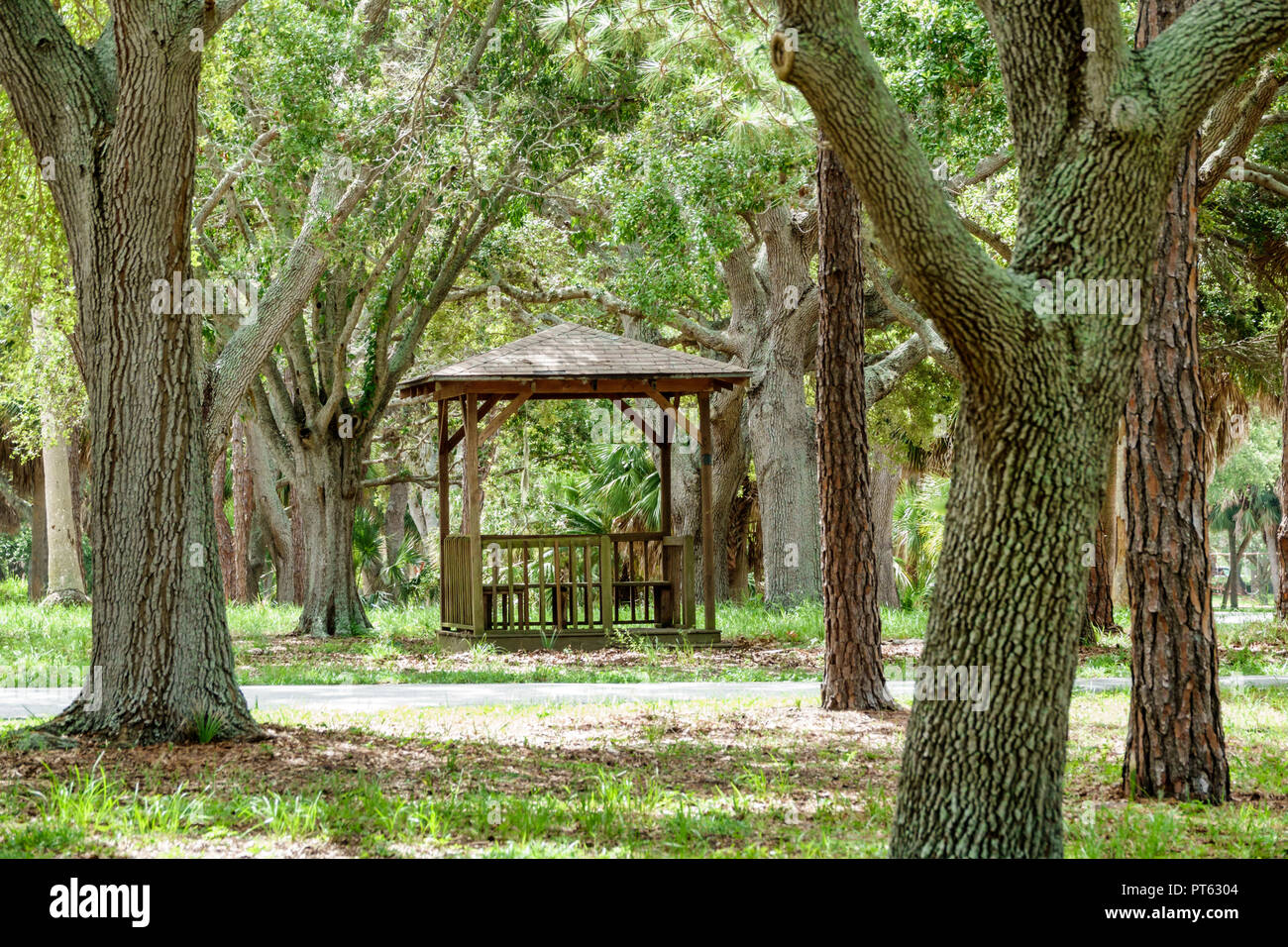 St. Saint Petersburg Florida,Bay Pines,War Veterans Memorial Park,gazebo,trees,FL180731045 Stock Photo