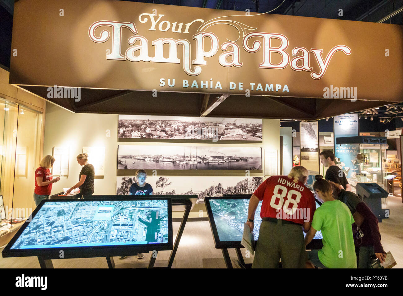 Florida,Tampa,Tampa Bay water History Center centre,inside interior,collection,exhibits,family families parent parents child children,looking,Spanish Stock Photo