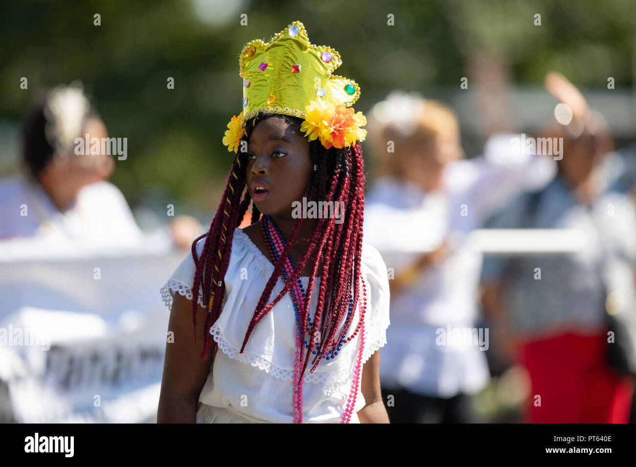 Washington, D.C., USA - September 29, 2018: The Fiesta DC Parade, Woman wearing traditional Panamanian clothing Stock Photo