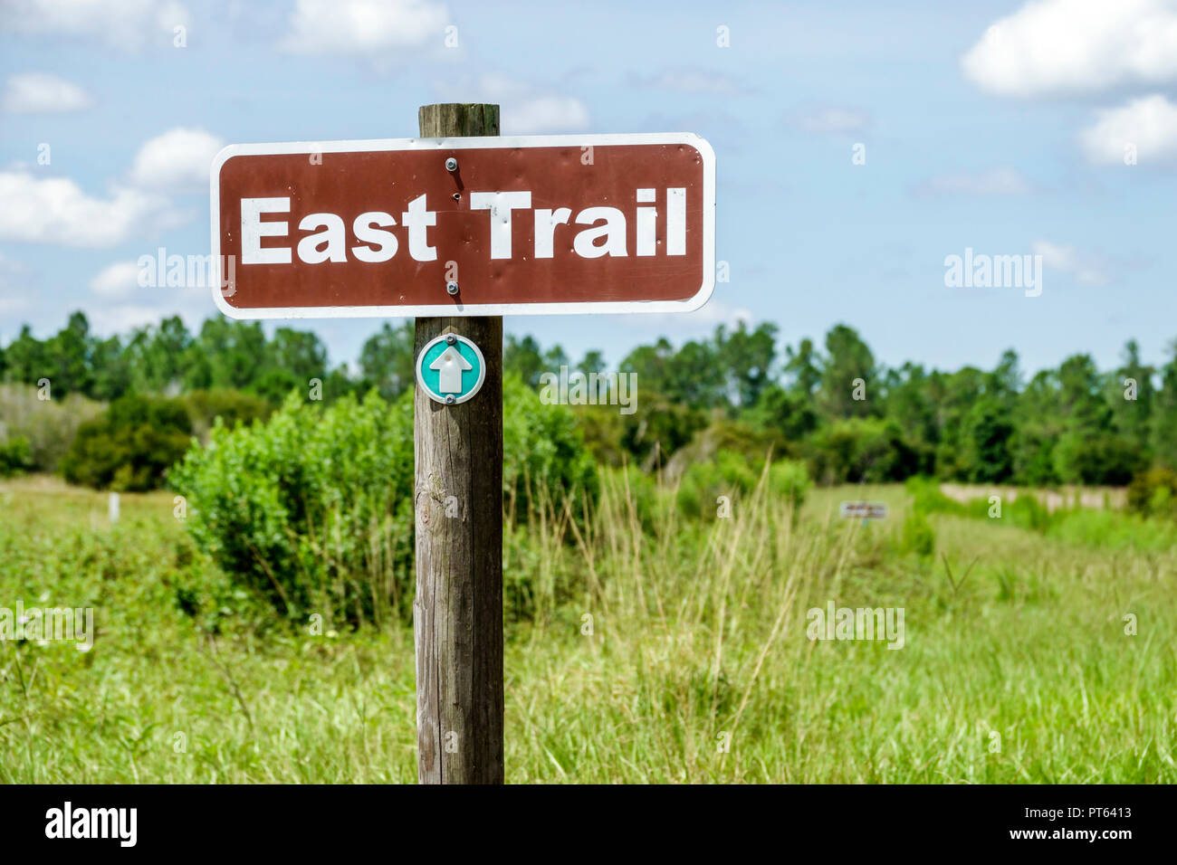 Florida,Lake Alfred,Hilochee Wildlife Management Area Osprey Unit,East Trail sign,nature natural,FL180731195 Stock Photo