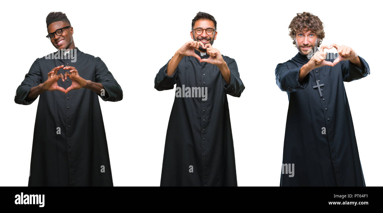 Collage of christian priest men over isolated background smiling in ...