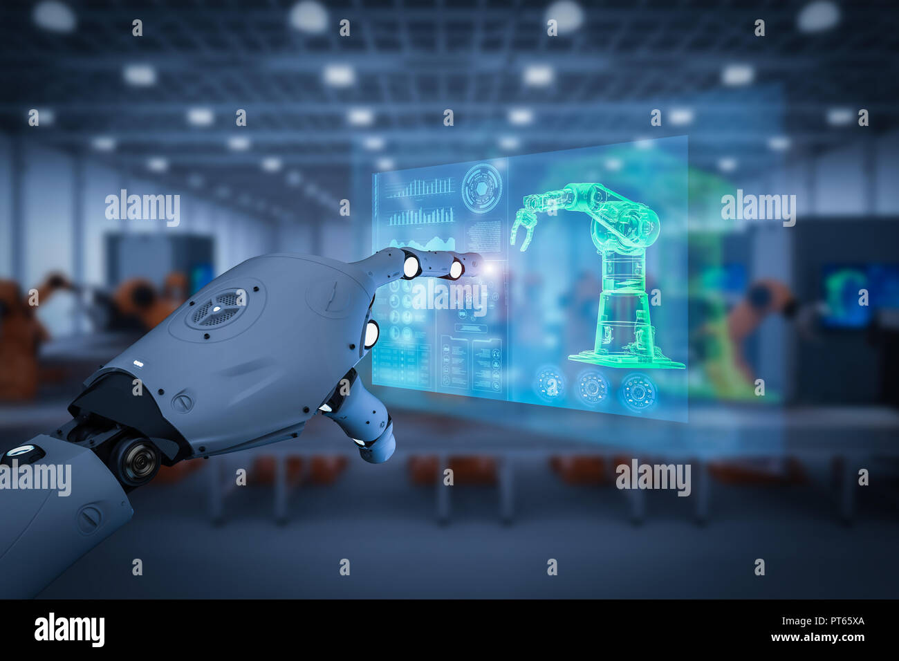 Automation technology concept with 3d rendering cyborg control robot ...