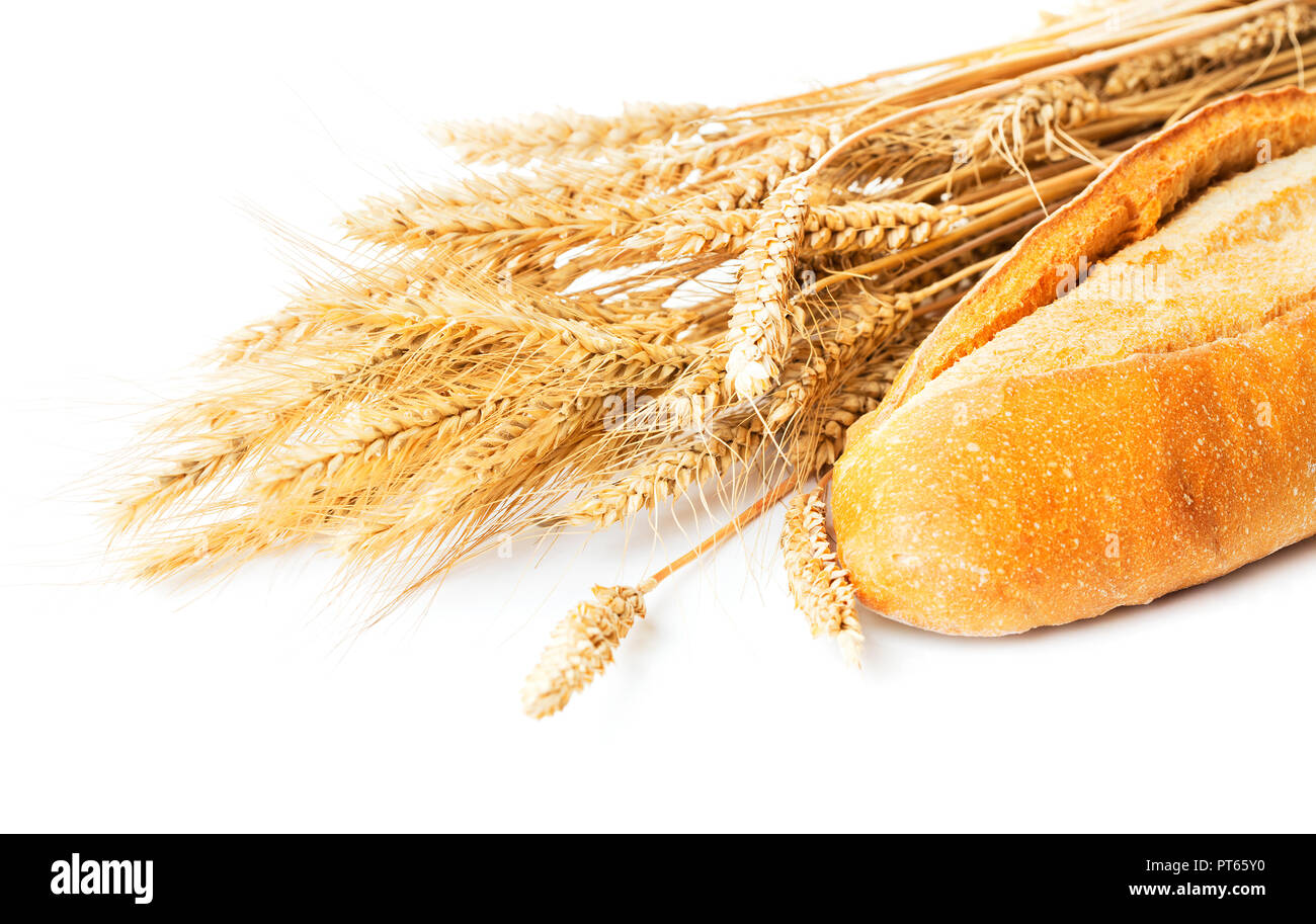 loaf of bread with ear of weat isolated on white background Stock Photo ...