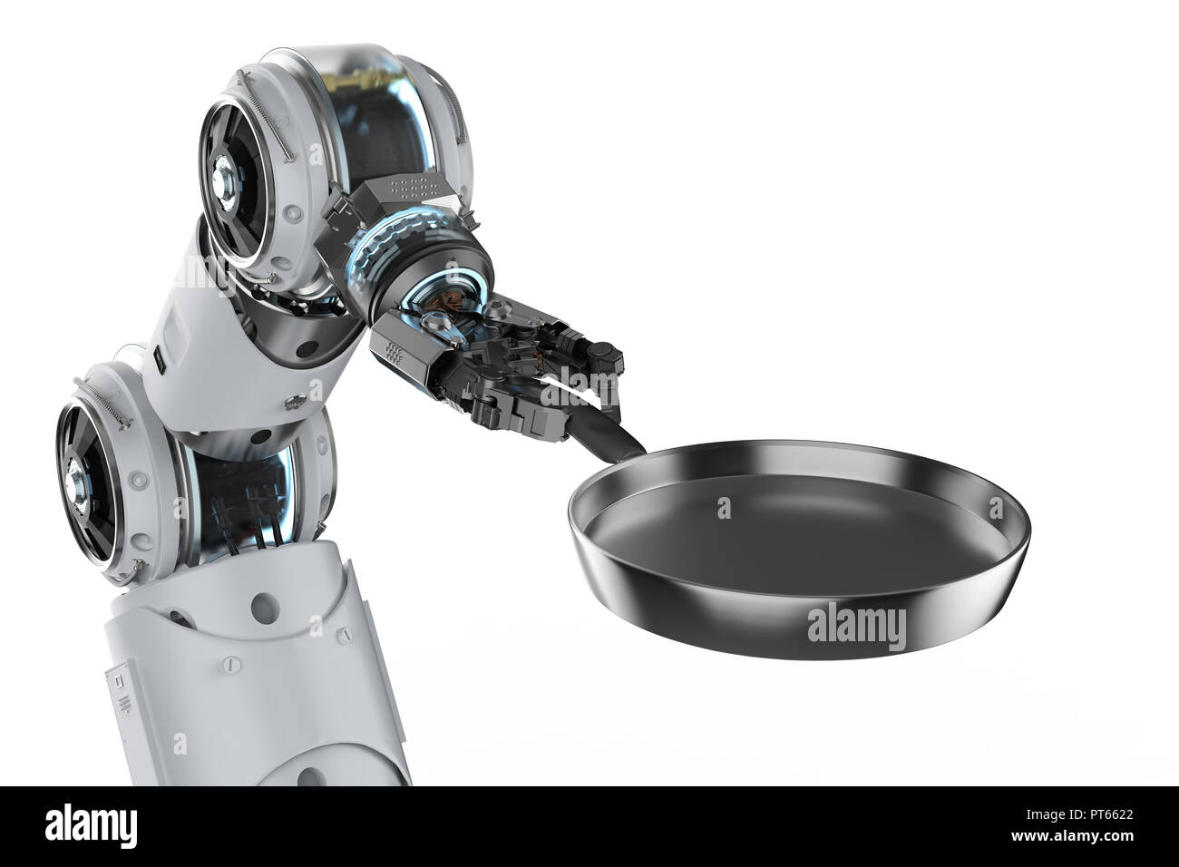 3d rendering robot hand holding frying pan isolated on white Stock Photo -  Alamy