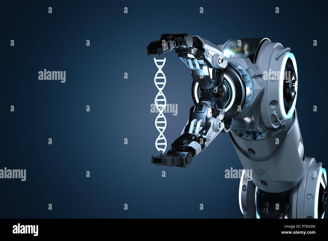 3d rendering robotic hand holding dna helix Stock Photo - Alamy