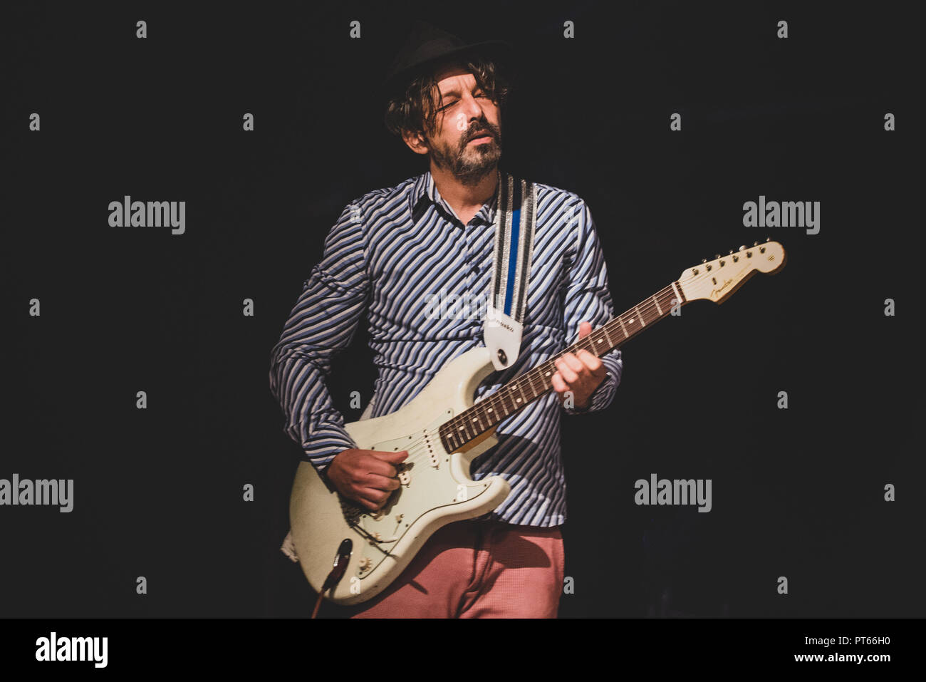Torino, Italy. 07th Oct, 2018. The Italian guitarist, composer and producer Riccardo Onori, performing live on stage for the first time ever his new album called Sonoristan at the Officine Grandi Riparazioni (OGR) in Turin, opening for the African duo Amadou and Mariam. Credit: Alessandro Bosio/Pacific Press/Alamy Live News Stock Photo
