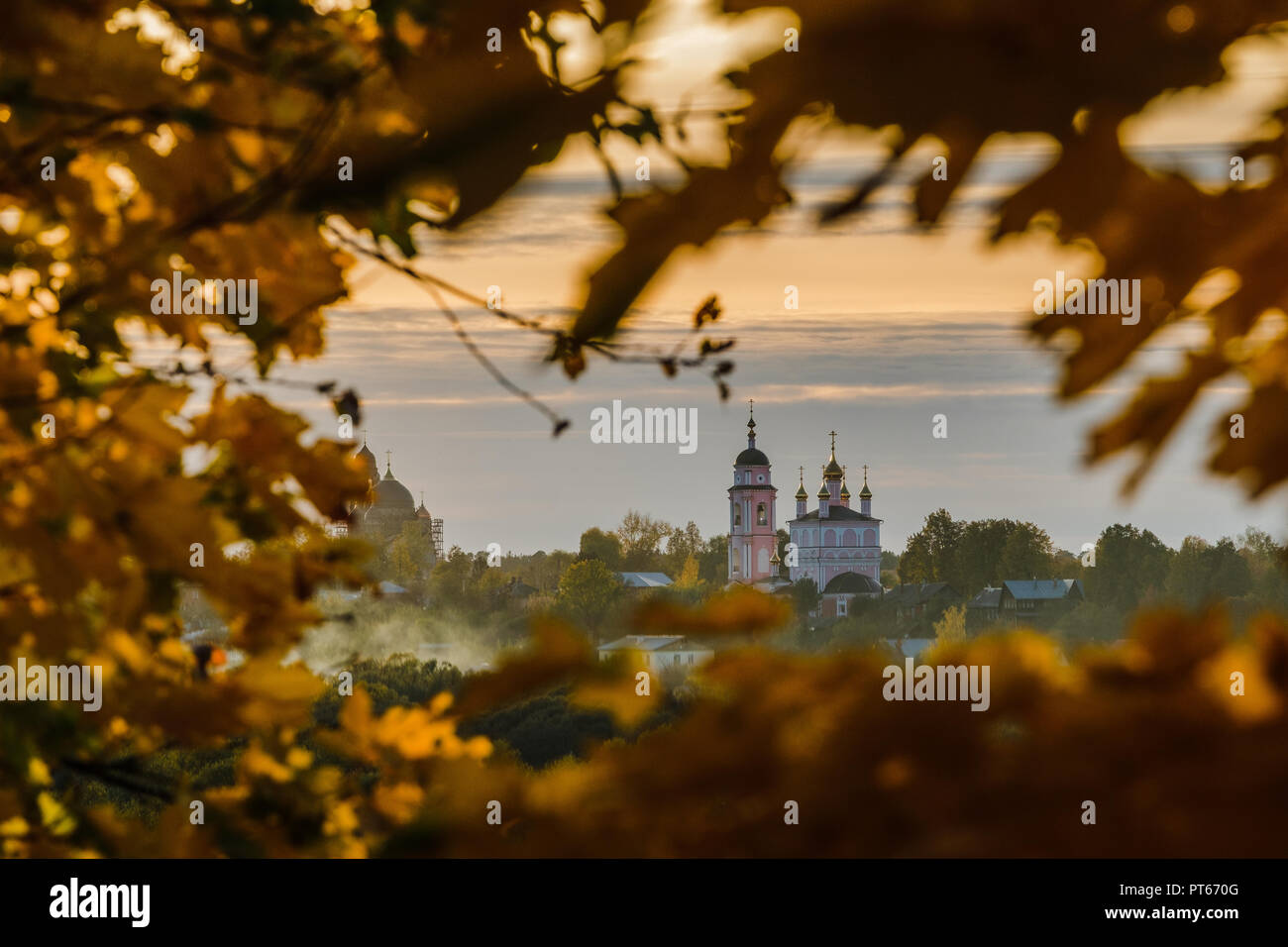 Autumn view of Borovsk at sunset, Kaluga region, Russia Stock Photo