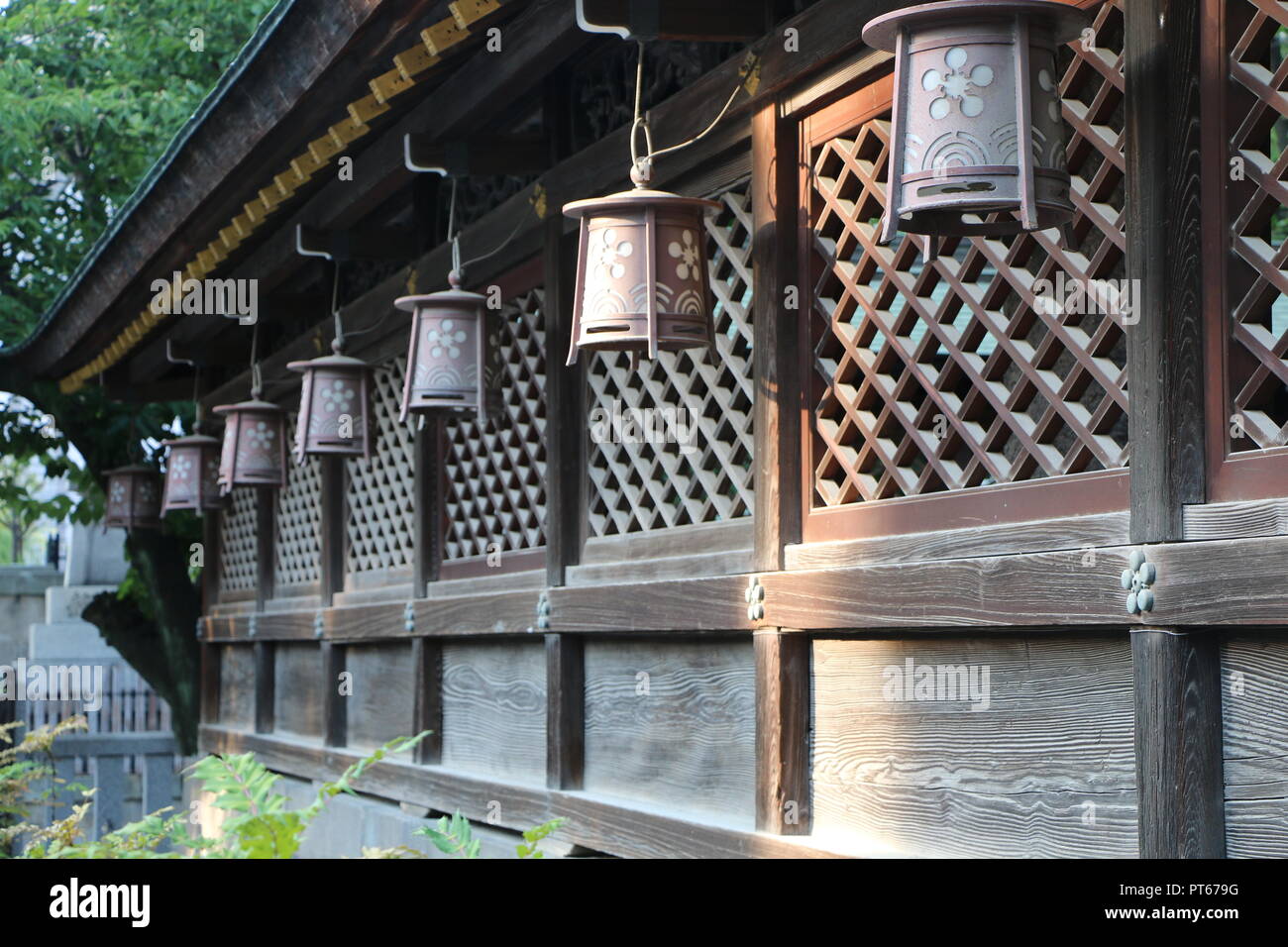 Japan Temple Lanterns, Osaka, Japan Stock Photo