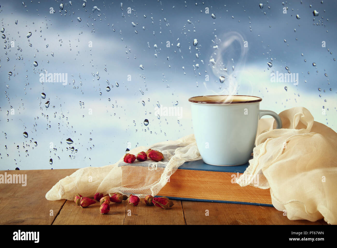 Coffee Cup On A Rainy Day Over Wooden Table And Window With Rain Drops Background Stock Photo Alamy Coffee Cup On A Rainy Day Over Wooden Table And Window With Rain Drops Background Stock Photo Alamy