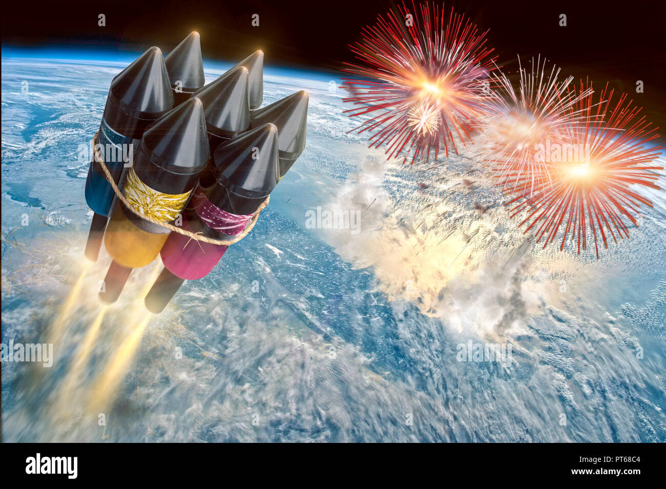 celebrate a mega party with a big rocket - Please do not imitate this is just an illustration ! Stock Photo