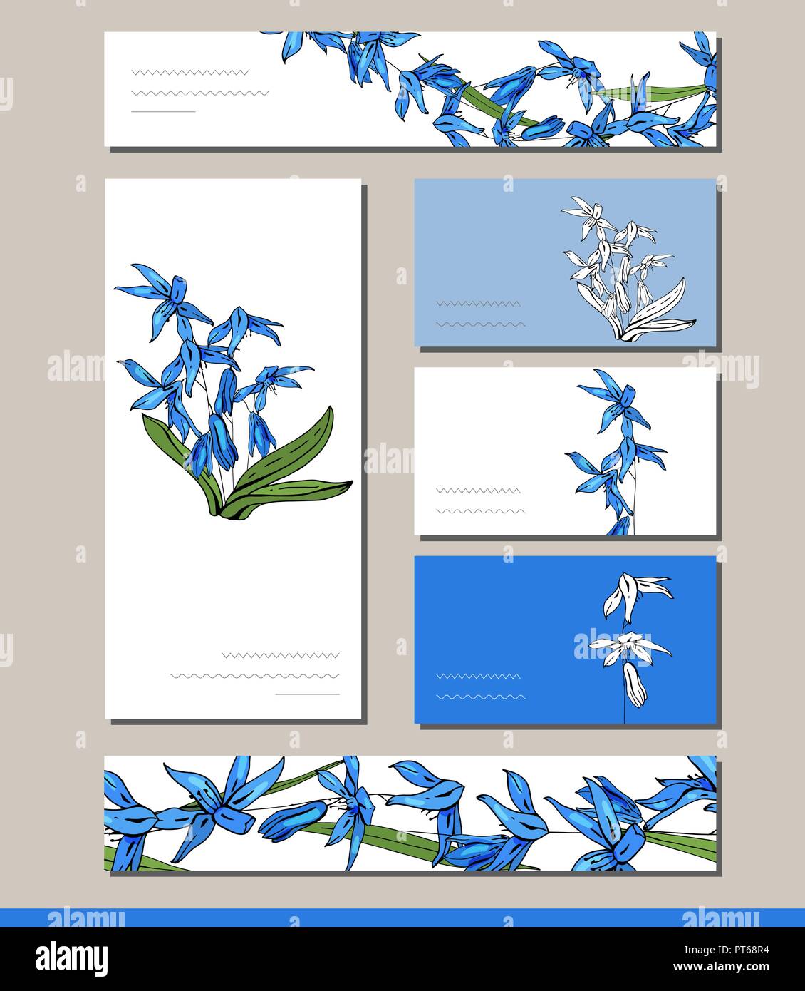 Scilla set with visitcards and greeting templates Stock Vector