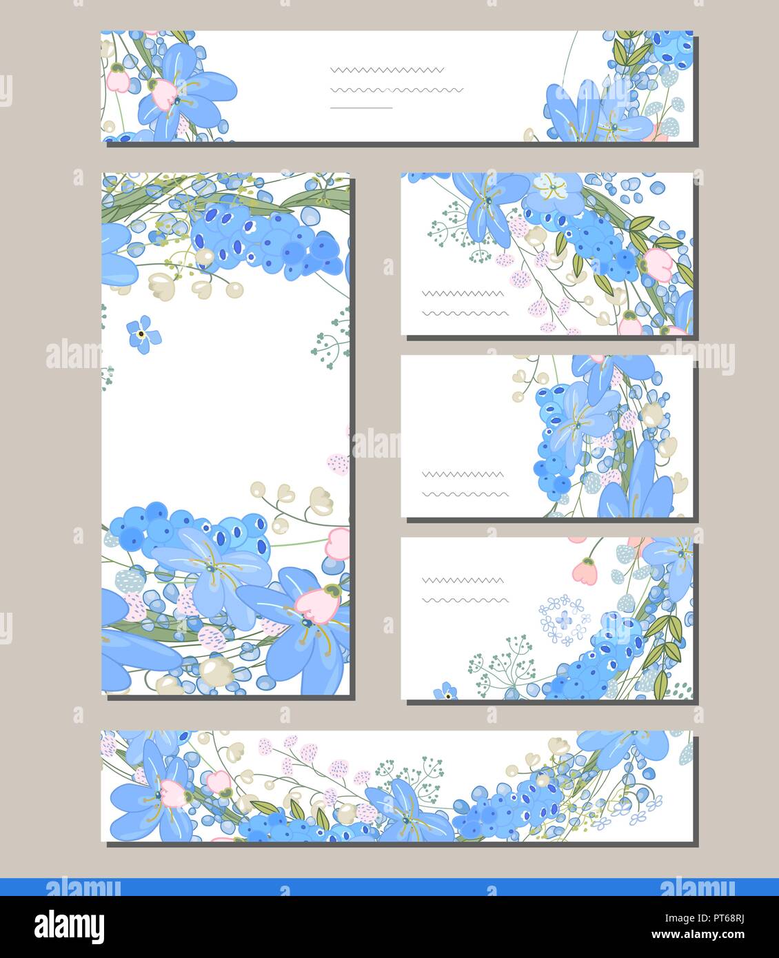 Muscari set with visitcards and greeting templates Stock Vector