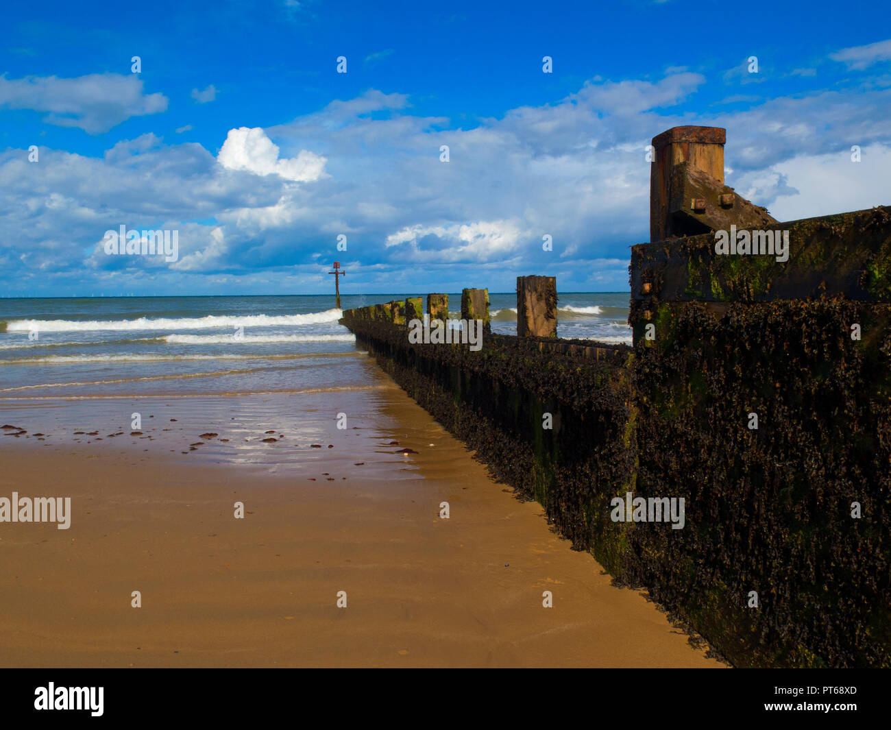Groyns on Sheringham beach Norfolk UK Stock Photo
