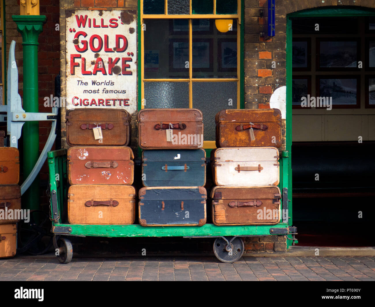 Suitcases on platform Sheringham railway station Stock Photo