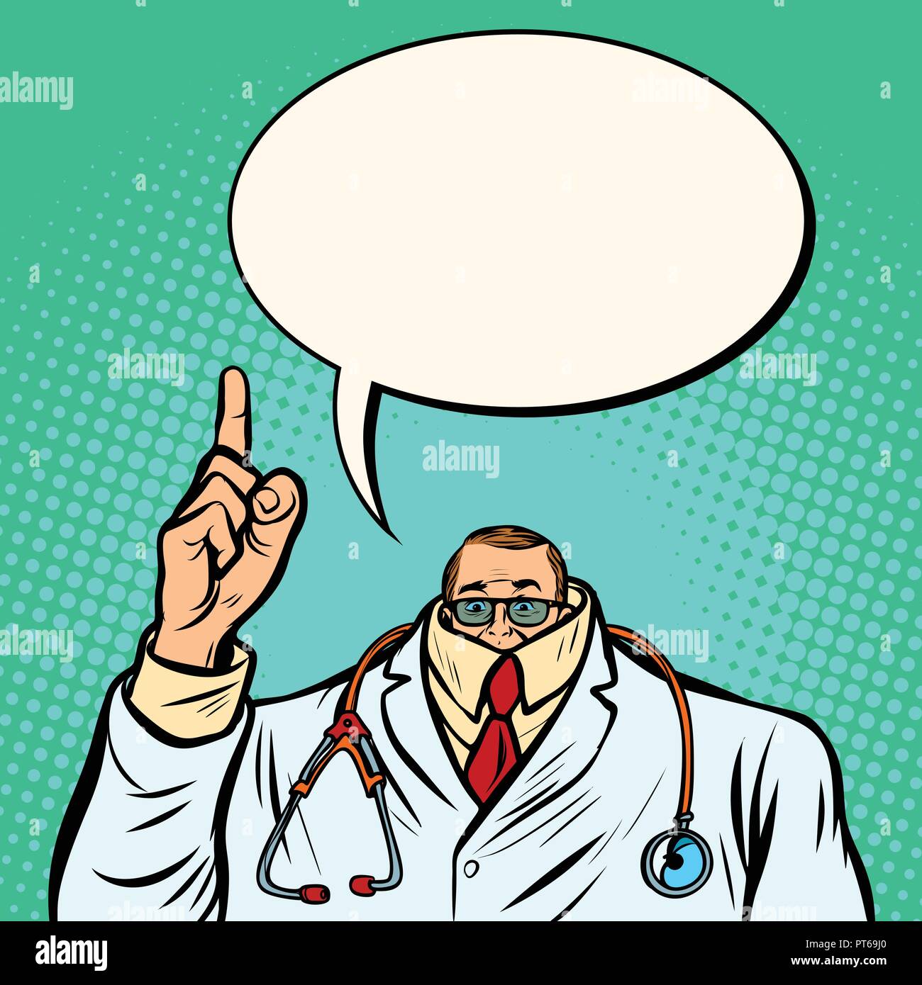 cowardly male doctor. Medicine and health. Comic cartoon pop art retro vector illustration drawing Stock Vector