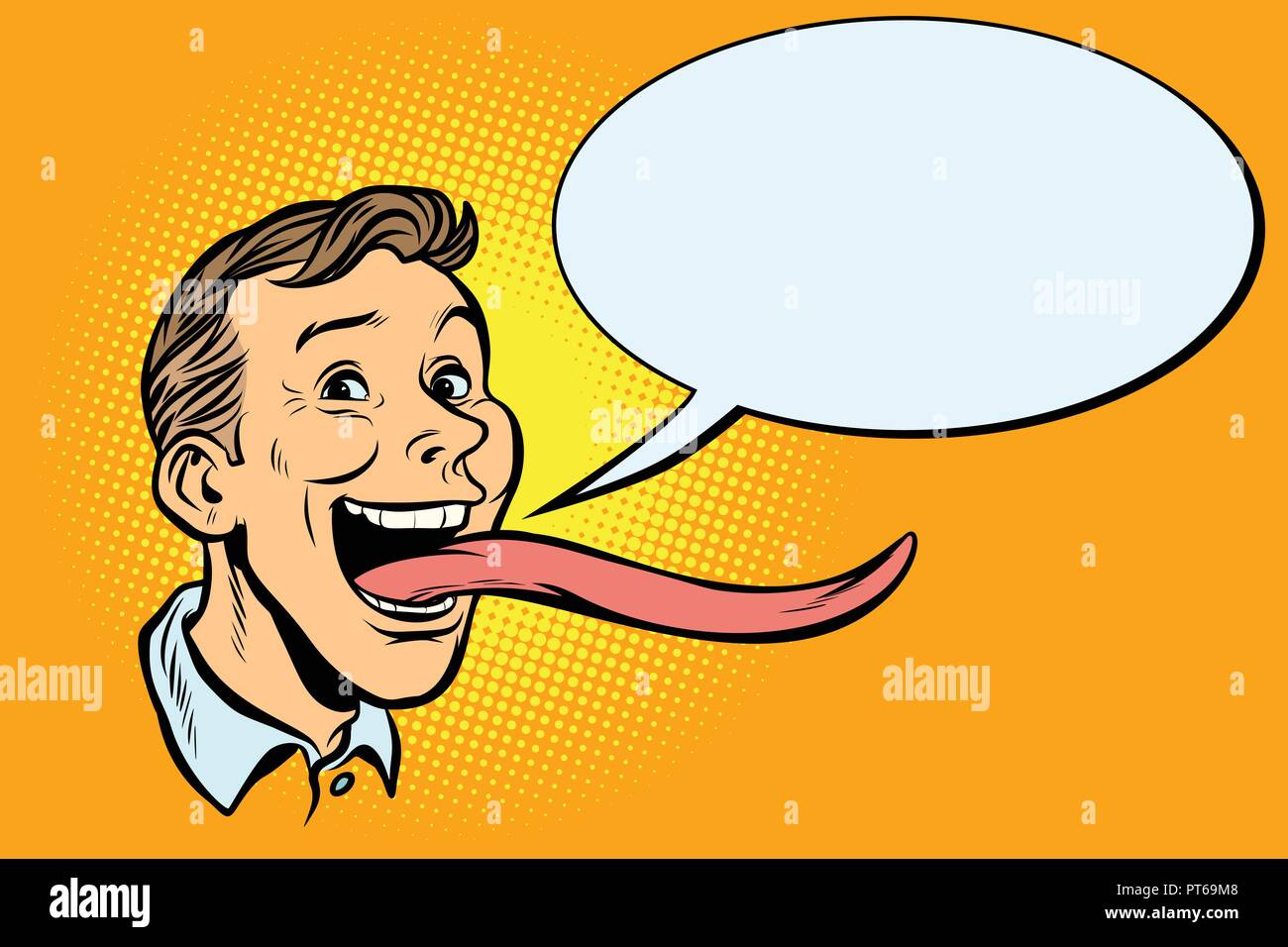 man with a long tongue. Comic cartoon pop art retro vector illustration Stock Vector