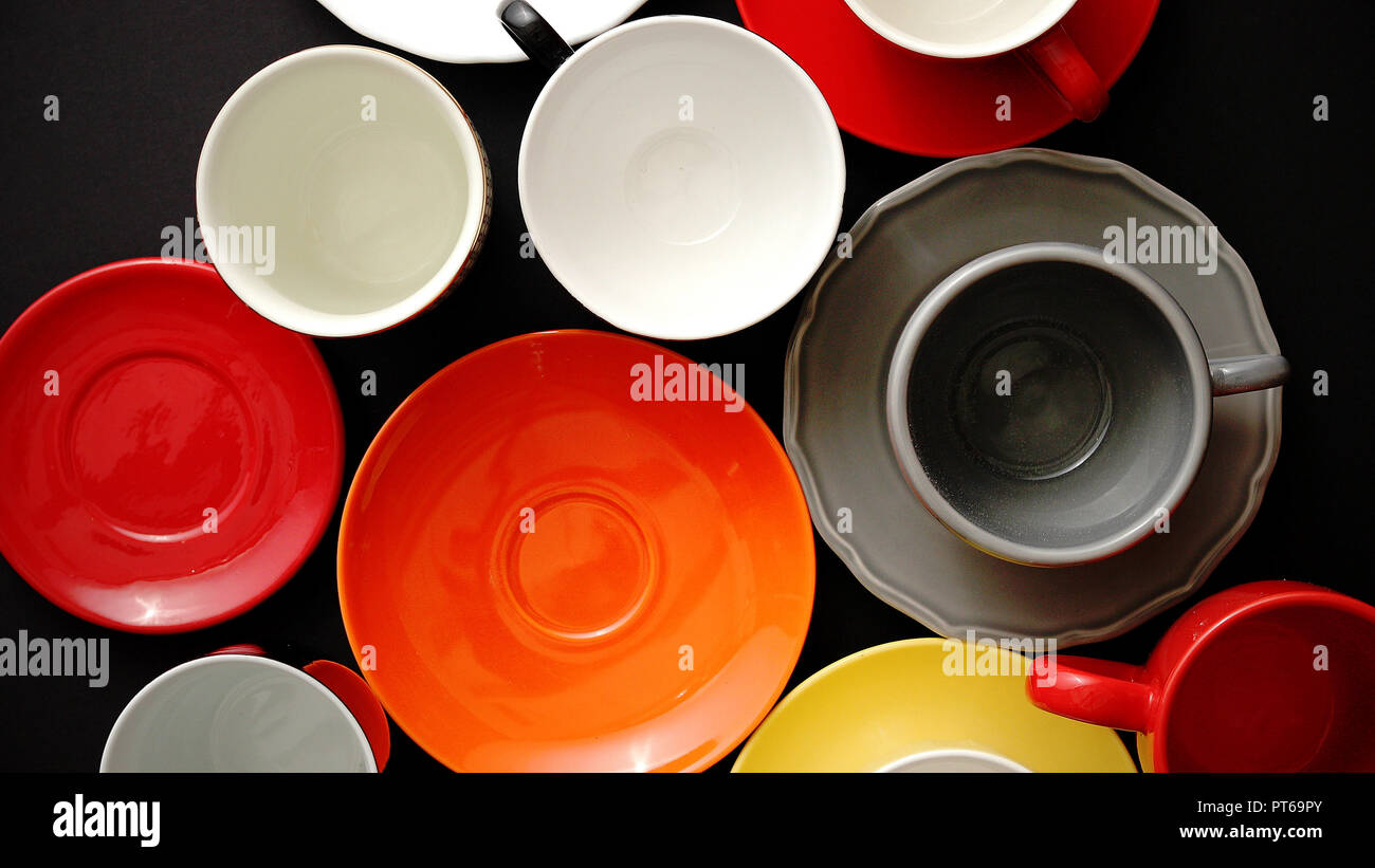 Empty colorful modern ceramic plates and cups collection Stock Photo Alamy