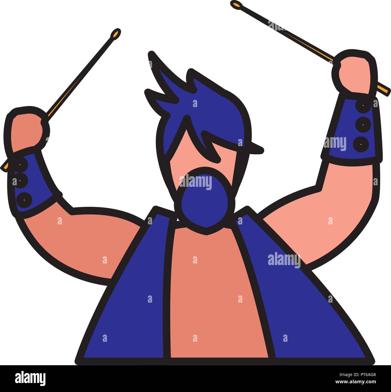 musician with drum sticks over white background, vector illustration ...