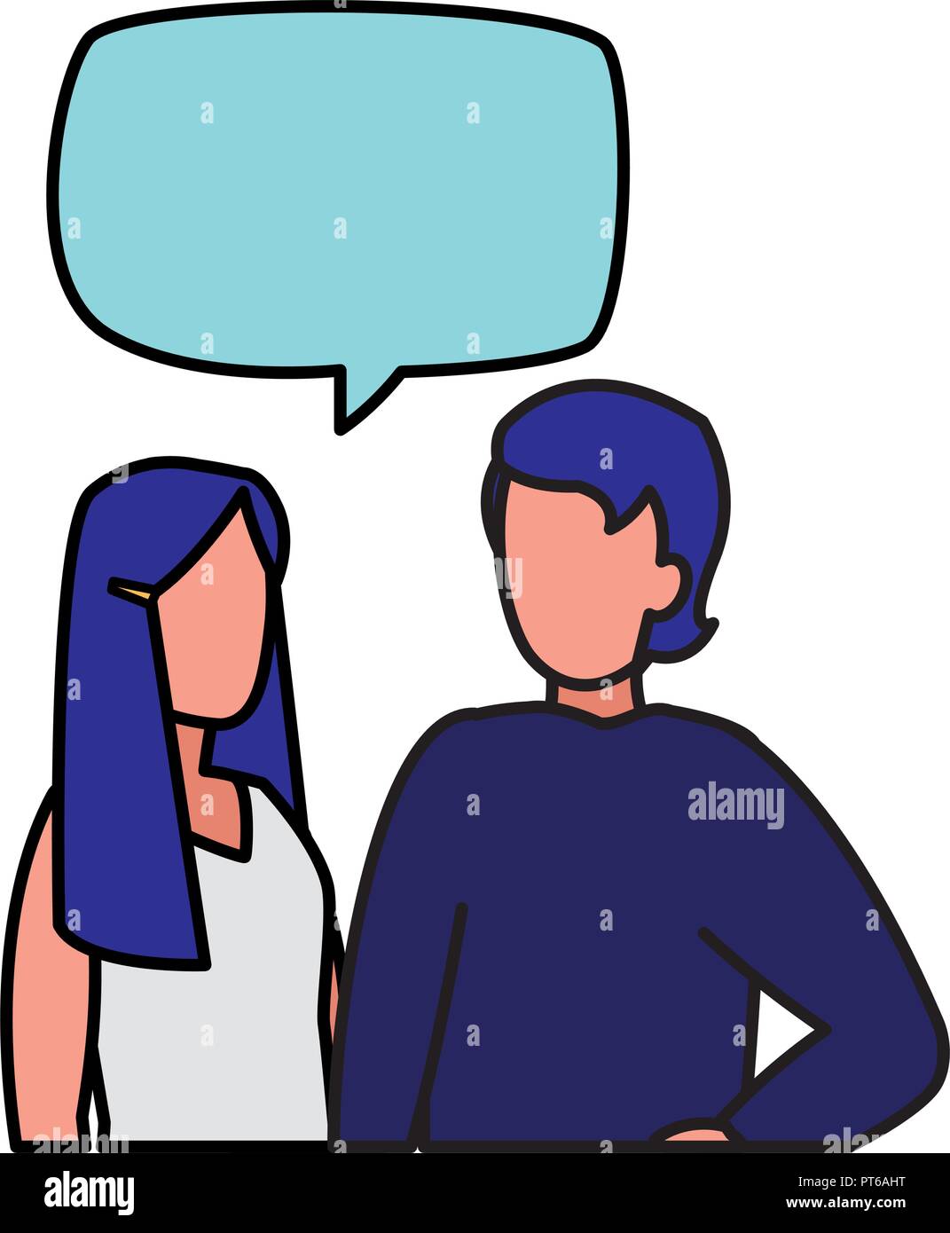 woman and man talking with speech bubble icon over white background, vector illustration Stock Vector