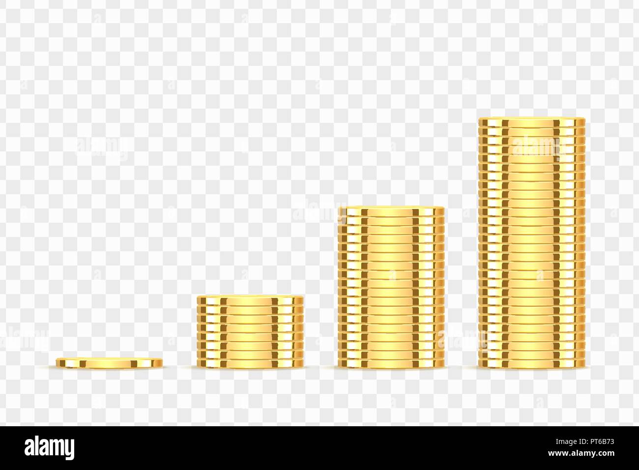 Golden coins. Realistic gold money isolated on a transparent background ...
