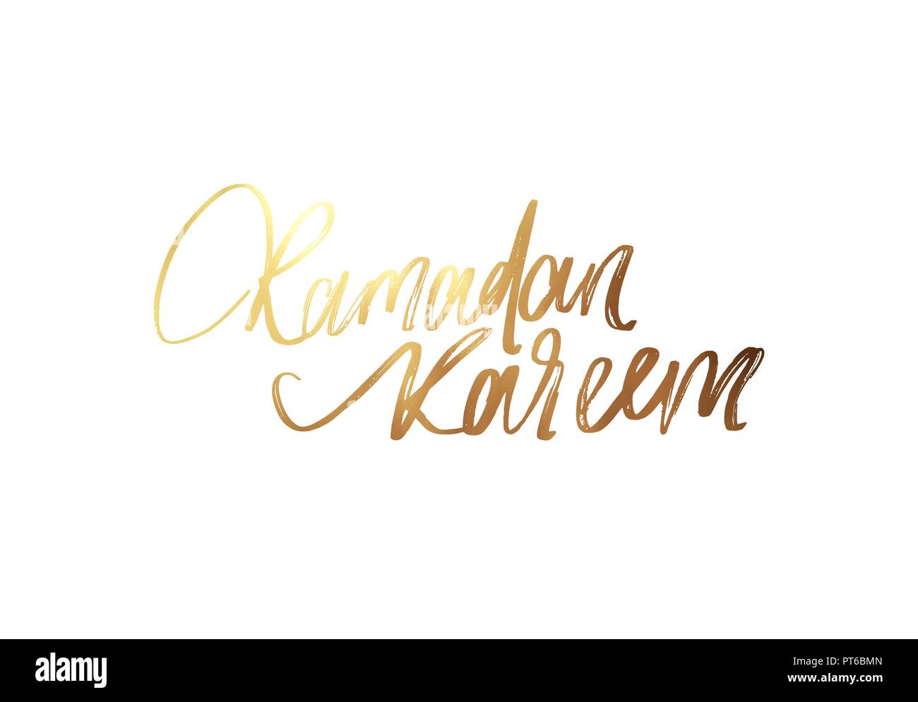 Ramadan Kareem. Text golden handwritten calligraphy. Lettering isolated