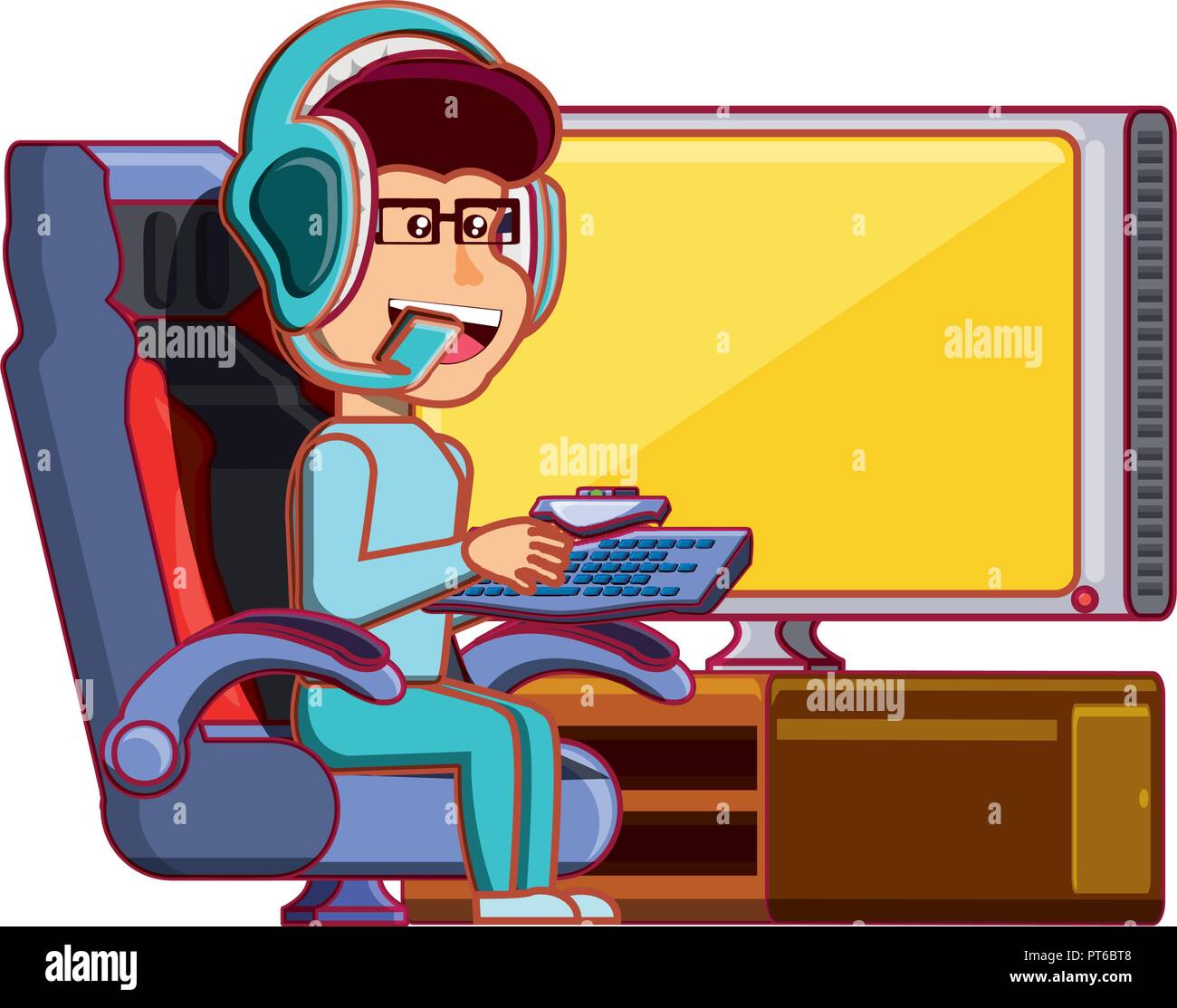 Free Vector, Character playing videogame