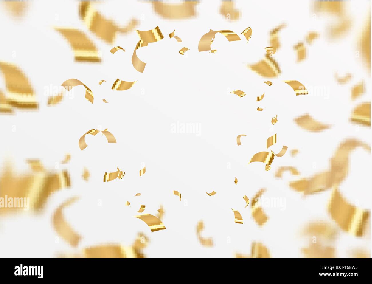 Golden confetti background. Sparkling and shiny tinsel decoration