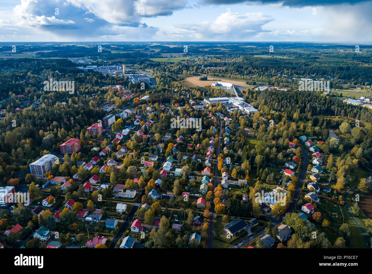 City view of the small city of Forssa taken with a drone, Finland Stock Photo