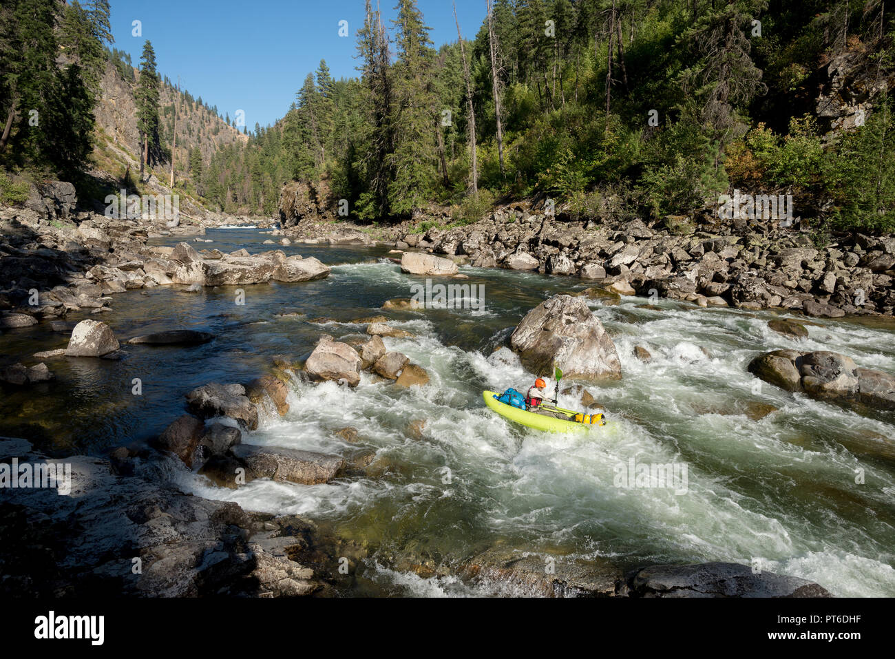 Paddling an inflatable kayak on Idaho's Selway River Stock Photo Alamy
