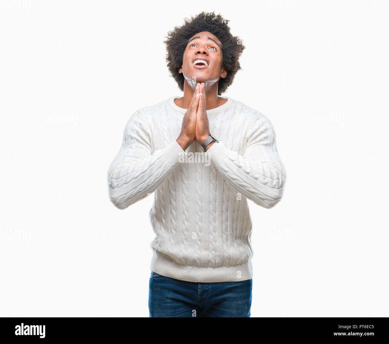 Afro american man over isolated background begging and praying with ...