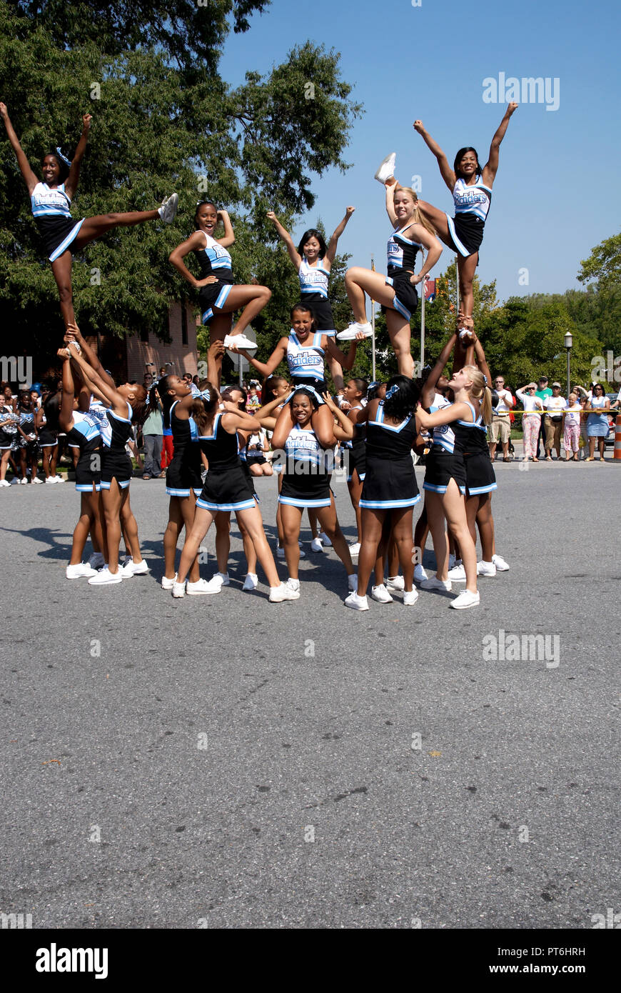 high school cheerleaders  perform at Labor Day Festival in Greenbelt, Maryland Stock Photo