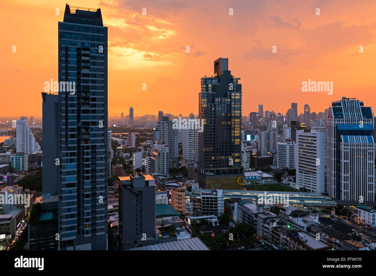 Bangkok skyline around Sukhumvit at sunset, Thailand Stock Photo - Alamy