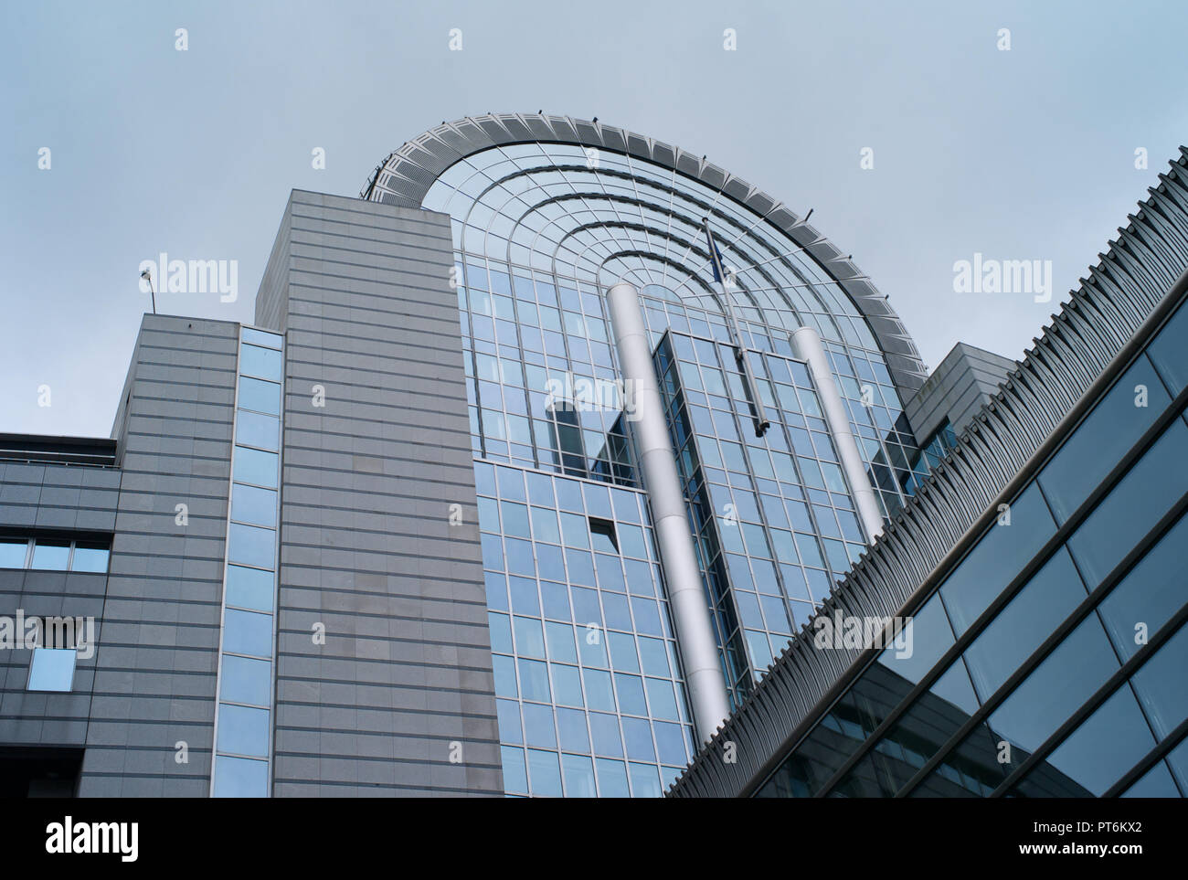 BRUSSELS, BELGIUM - JULY 20, 2011: The exterior of the building of the European Parliament in Brussels, Belgium. It is the directly elected legislativ Stock Photo