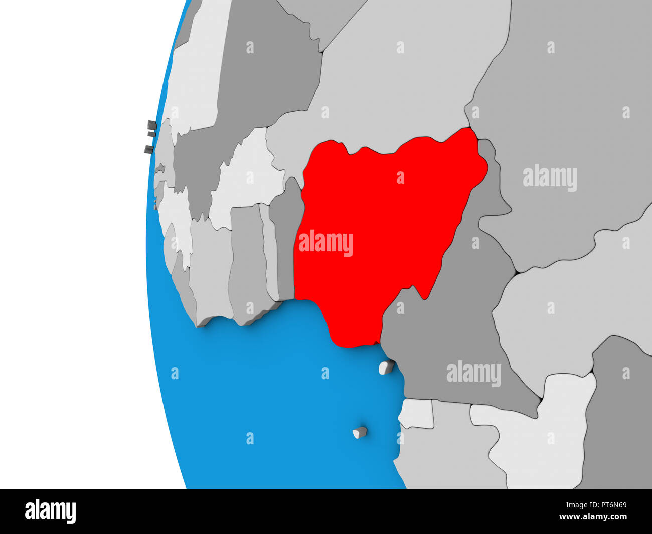 Political Map Of World With Nigeria Highlighted Nigeria On Blue Political 3d Globe 3d Illustration PT6N69