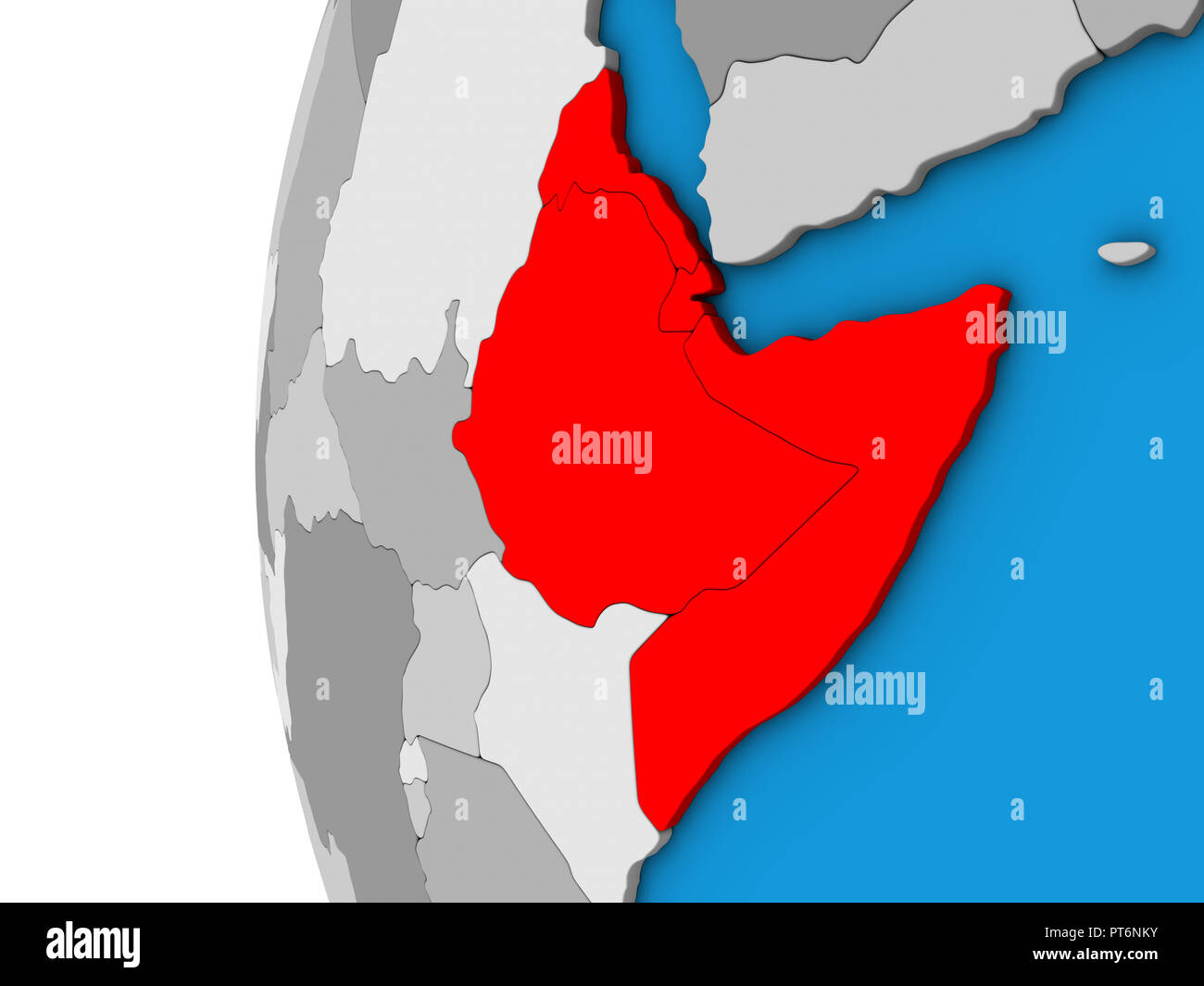 Horn of Africa on blue political 3D globe. 3D illustration Stock Photo ...
