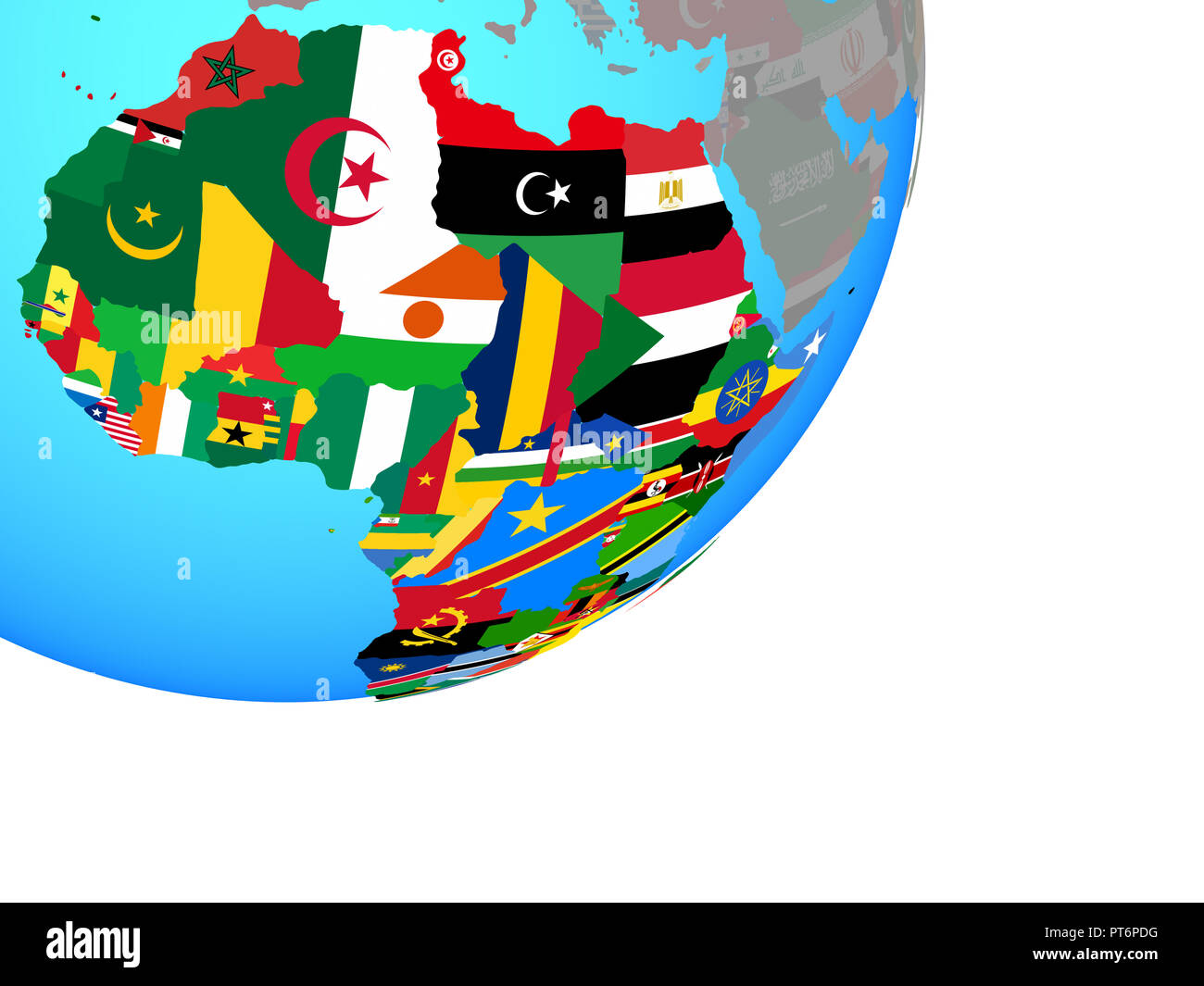 Africa with embedded national flag on blue political globe. 3D ...