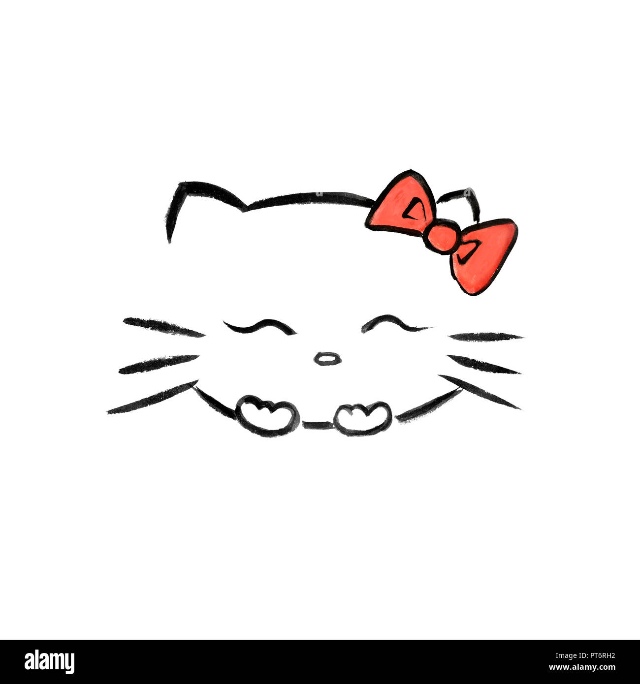 Happily Giggling Hello Kitty With A Red Bow Japanese Kawaii Cartoon Character Inspired Sumi E Illustration Isolated On White Background Stock Photo Alamy