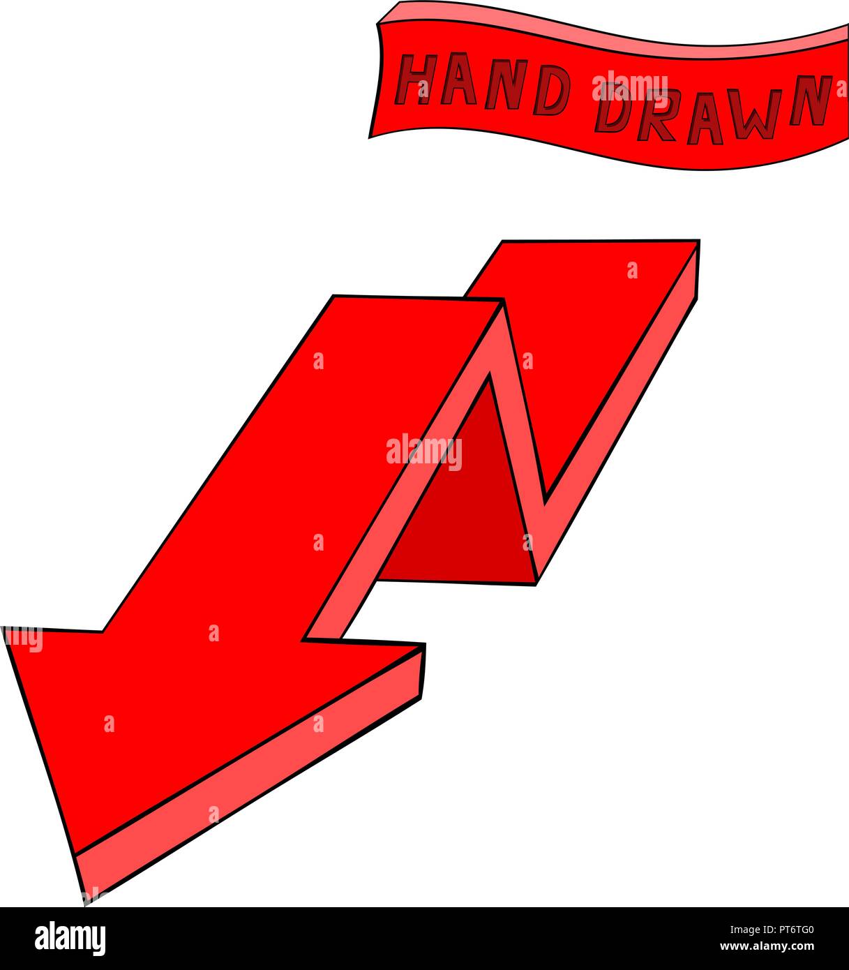 Red arrow. Down sign. Hand drawn sketch Stock Vector