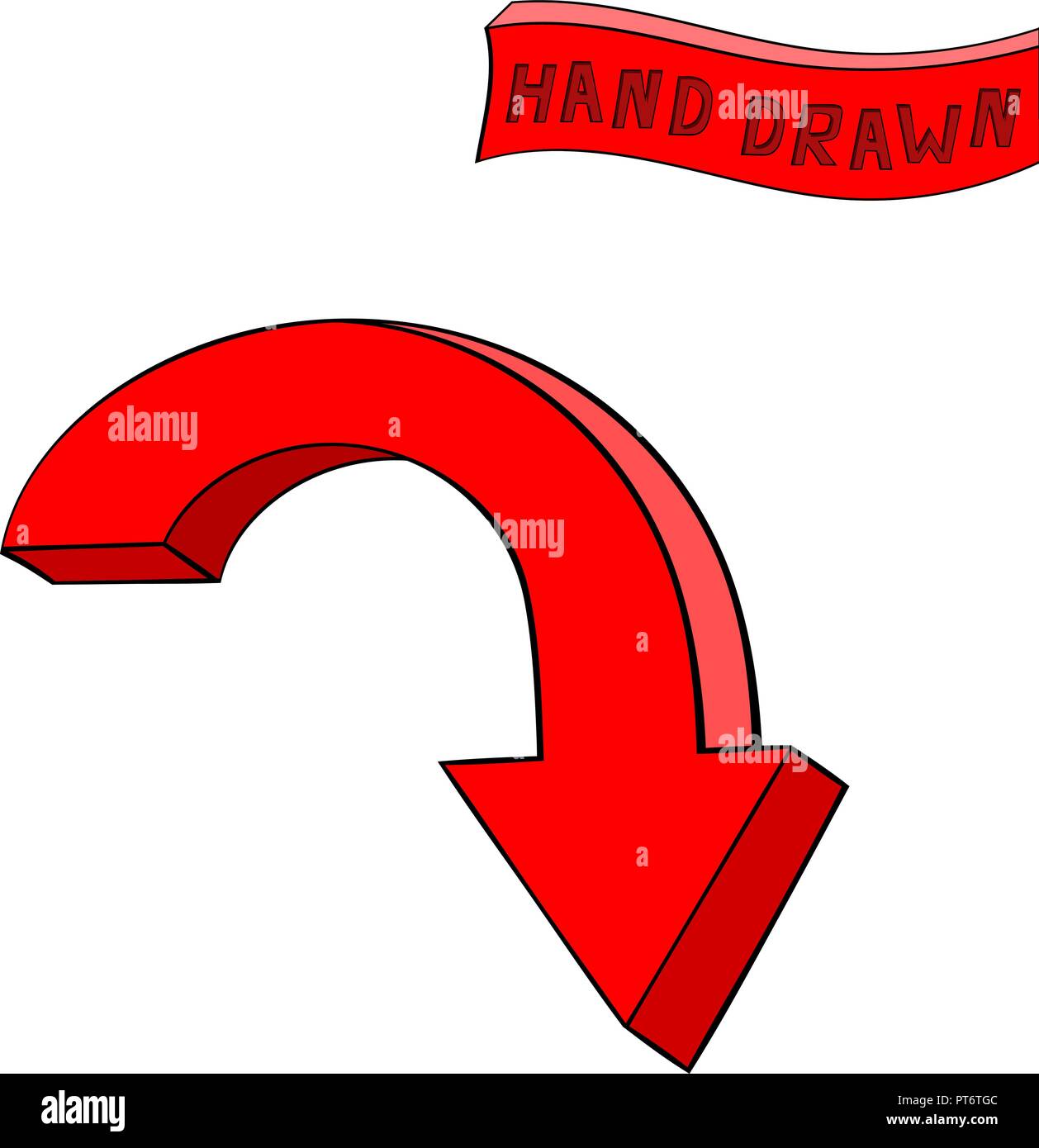 Red arrow. Down sign. Hand drawn sketch Stock Vector