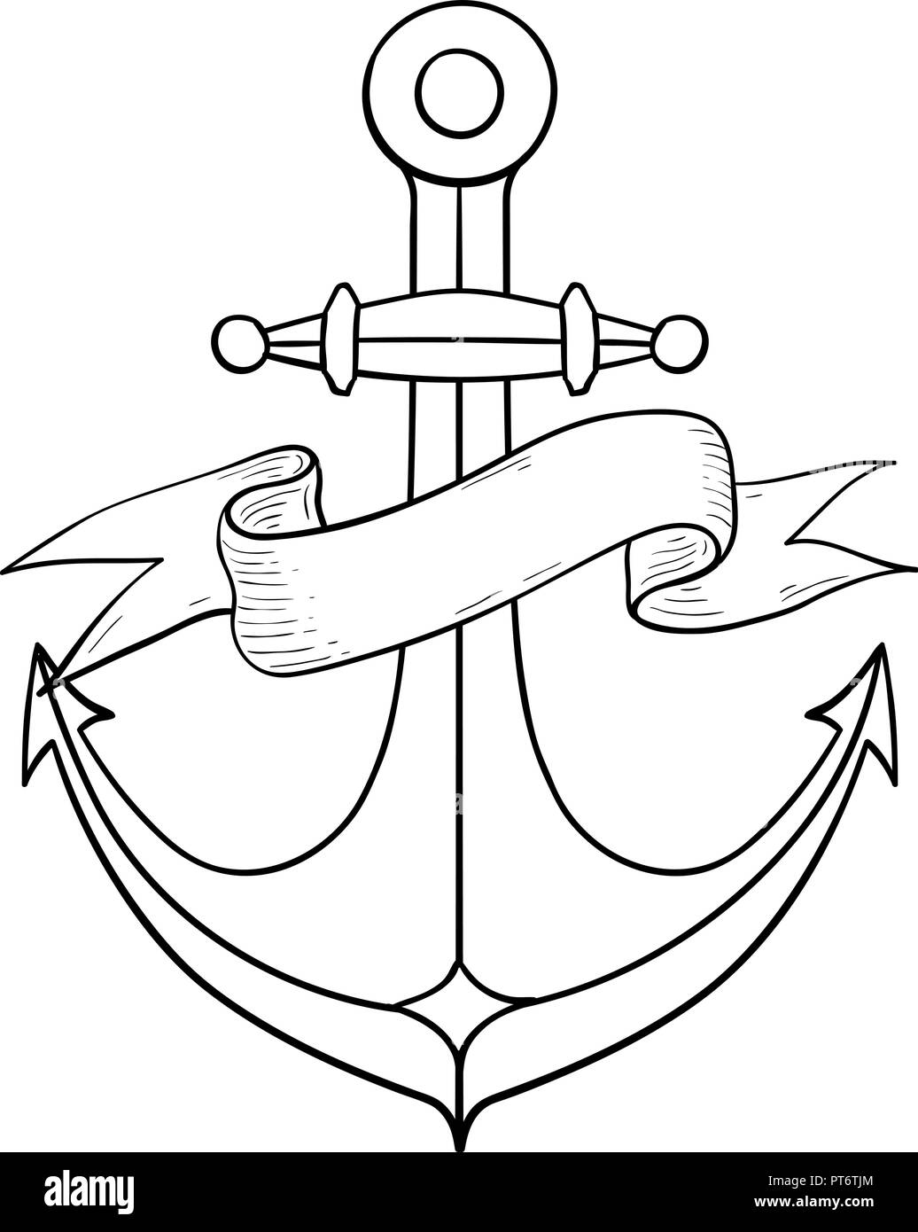 Anchor. Outline drawing, hand drawn sketch Stock Vector Image
