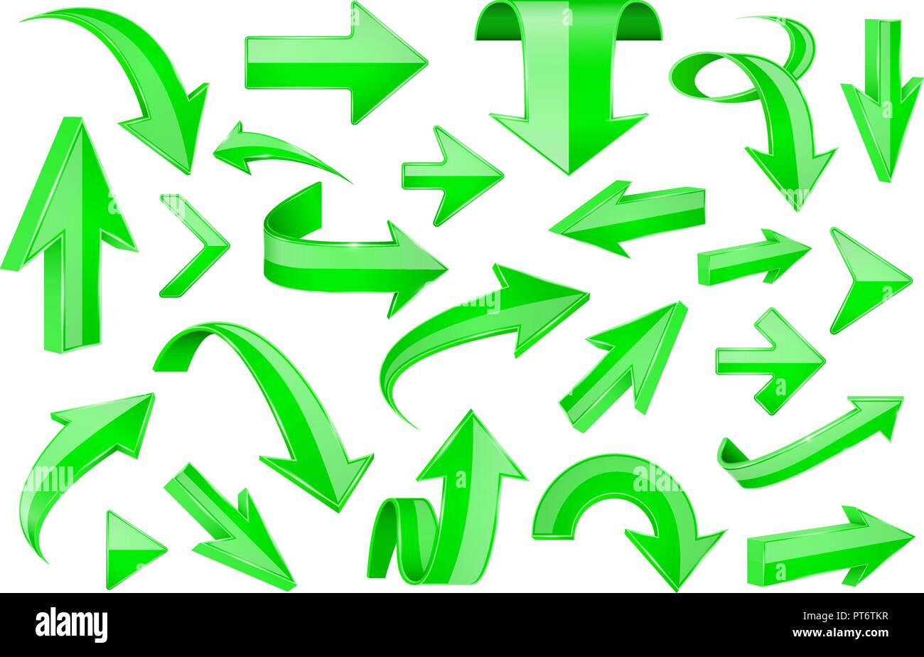 Green arrows. Shiny 3d signs Stock Vector