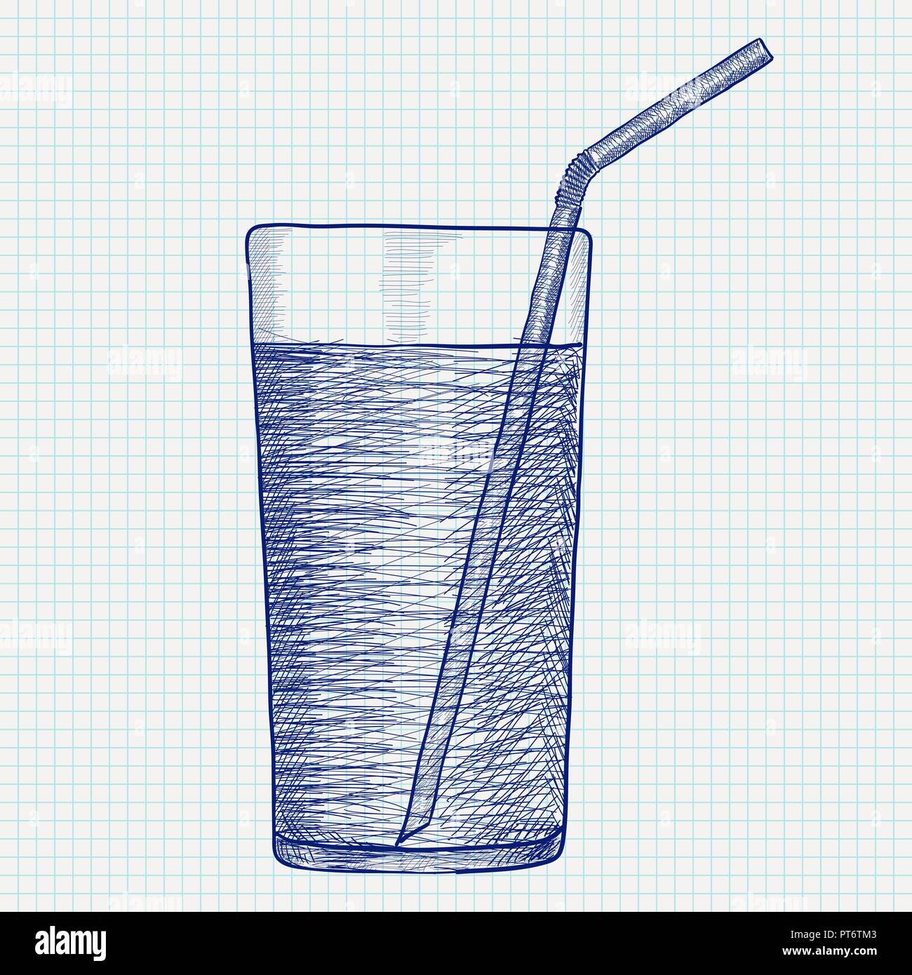Glass bottle with drinking straw sketch icon Vector Image