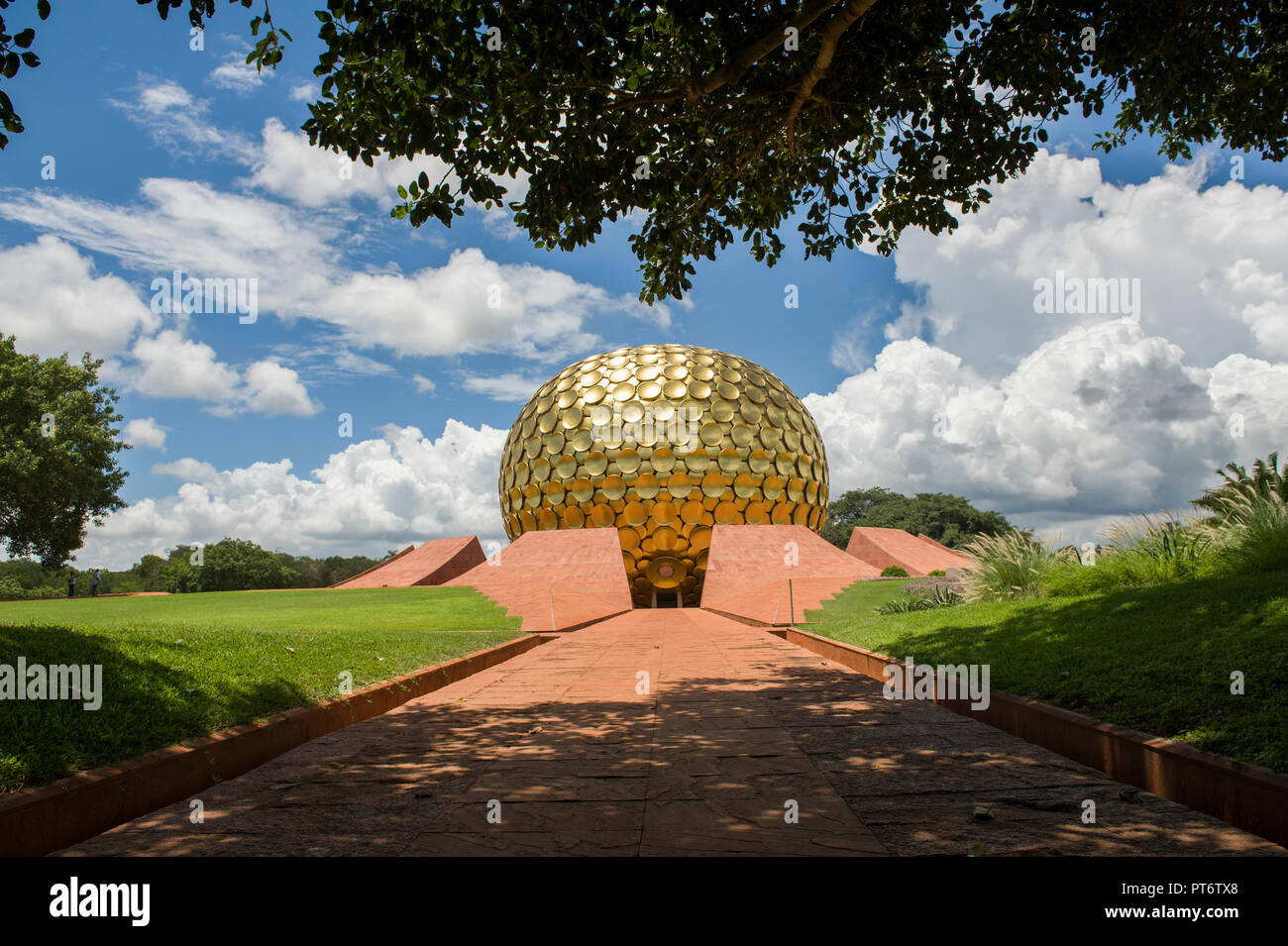 AUROVILLE, INDIA - September 2018: The Matrimandir Gardens and the Park of Unity Stock Photo