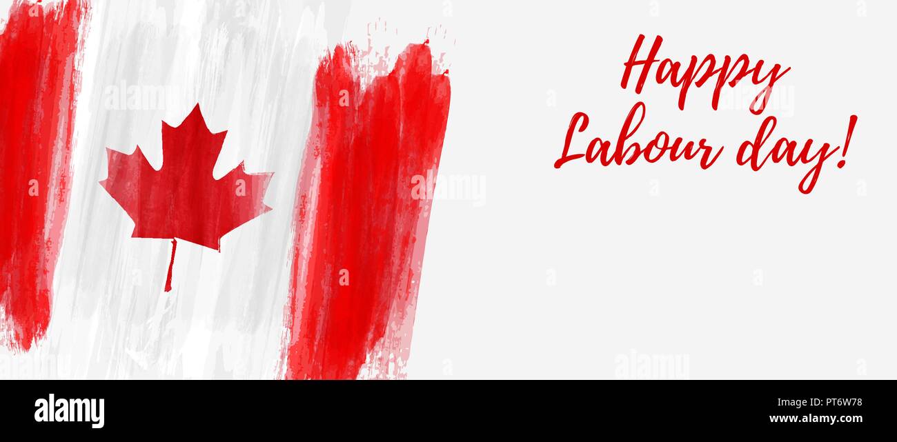 Canada Happy Labour day. Grunge watercolor canadian flag. Background template for national holiday. Stock Vector