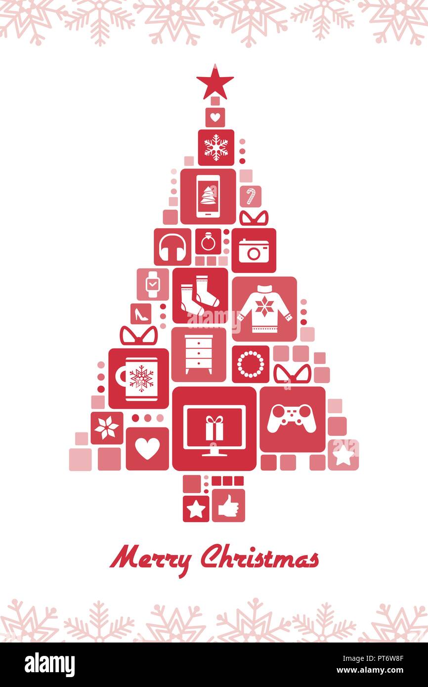Mosaic Christmas tree with gifts: shopping and celebration concept